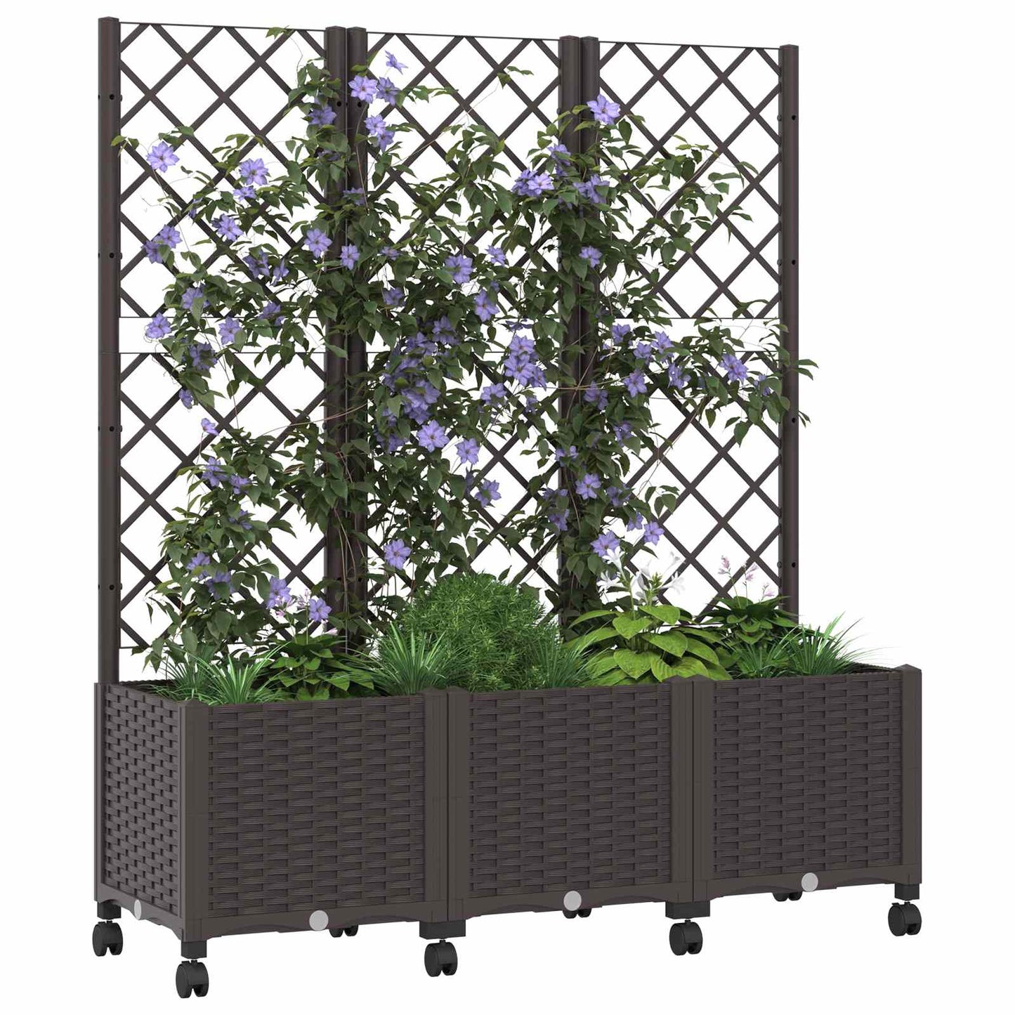 vidaXL Γλάστρα κήπου με πέργκολα & τροχούς Καφέ 120 x 40 x 146 εκ PP