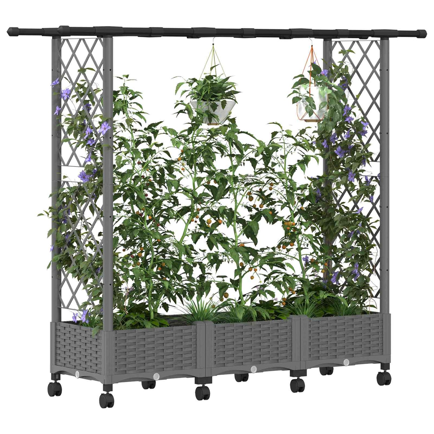 vidaXL Ανυψωμένο Κρεβάτι με Πέργκολα και Οροφή Ανοιχτό γκρι PP