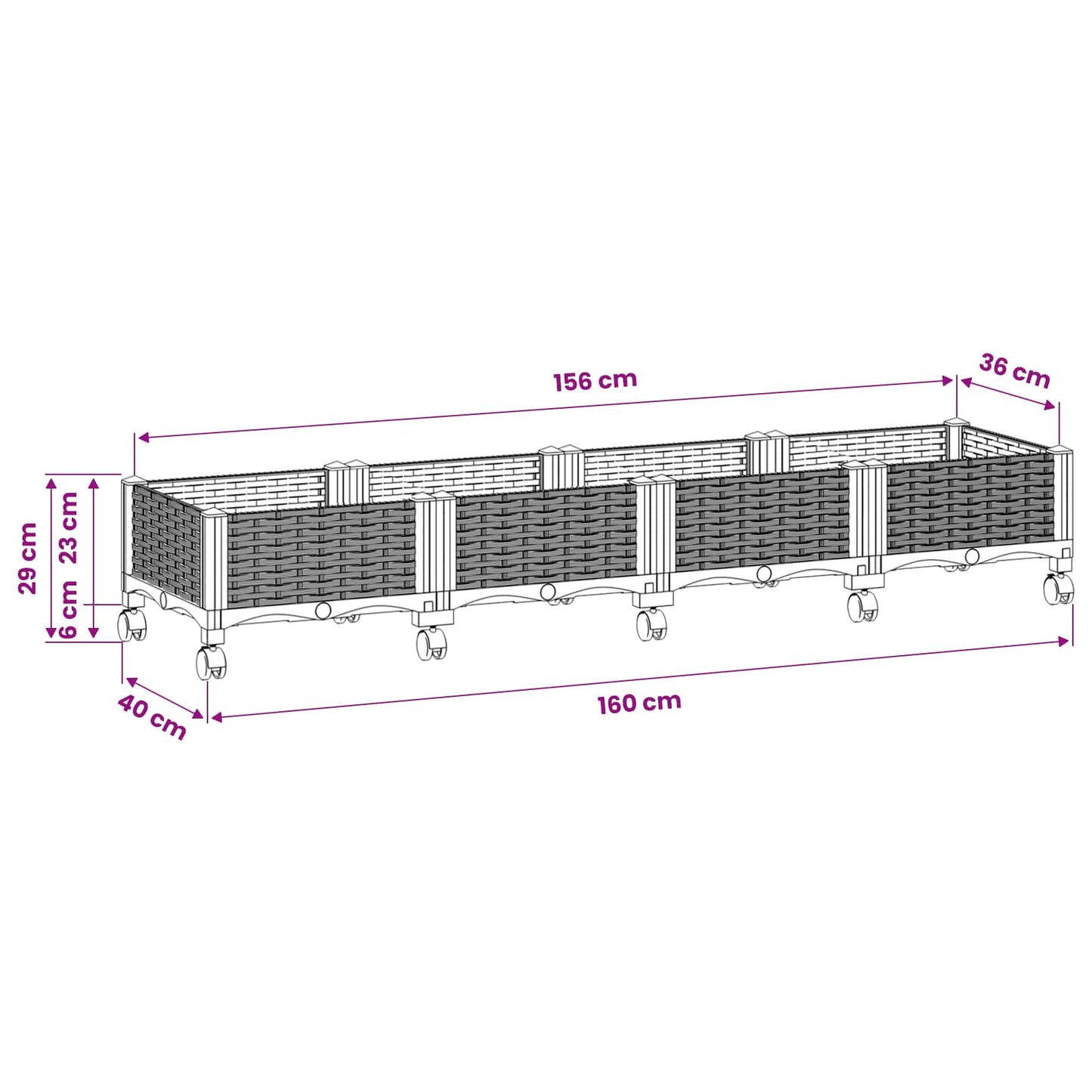 vidaXL Κήπος Γλαστράκι με Ροδάκια Καφέ 160 x 40 x 29 εκ PP