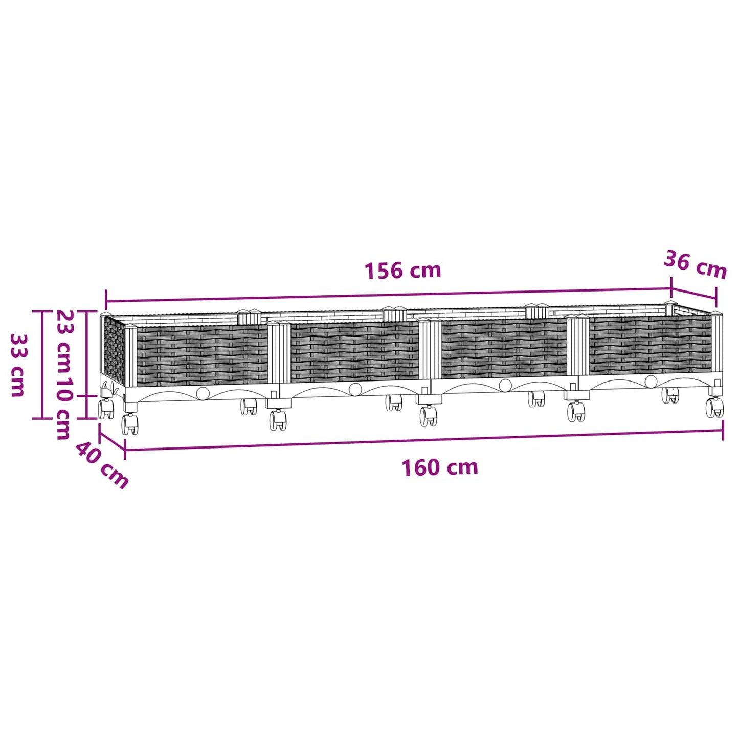 vidaXL Κήπος Γλαστράκι με Ροδάκια Μπλε Γκρι 160 x 40 x 33 cm PP