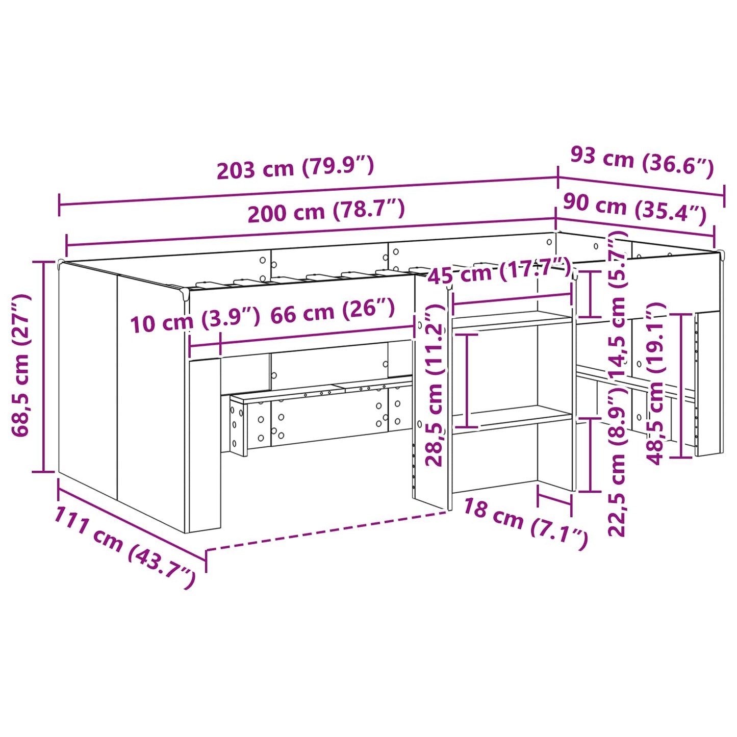 vidaXL Κρεβάτι Υψηλού Στυλ για Παιδιά 2 pcs Γκρι Sonoma 90 x 200 cm