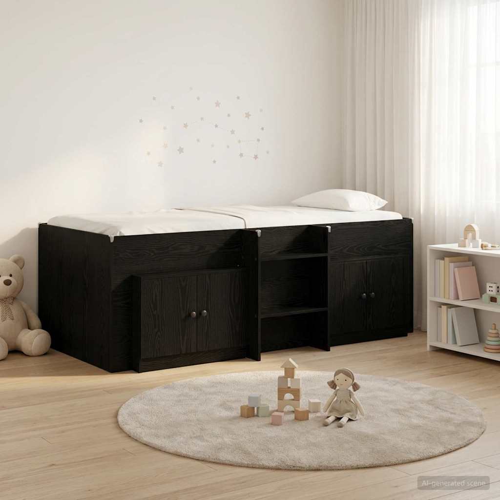vidaXL Σκελετός κρεβατιού loft με ντουλάπι με αποθήκευση 3 τμχ. Μαύρο