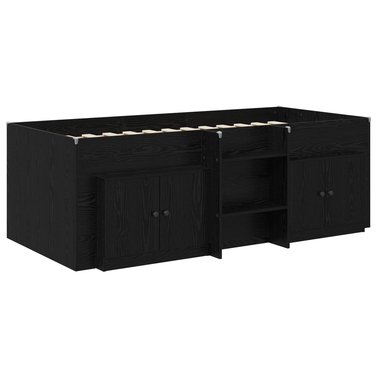 vidaXL Σκελετός κρεβατιού loft με ντουλάπι με αποθήκευση 3 τμχ. Μαύρο