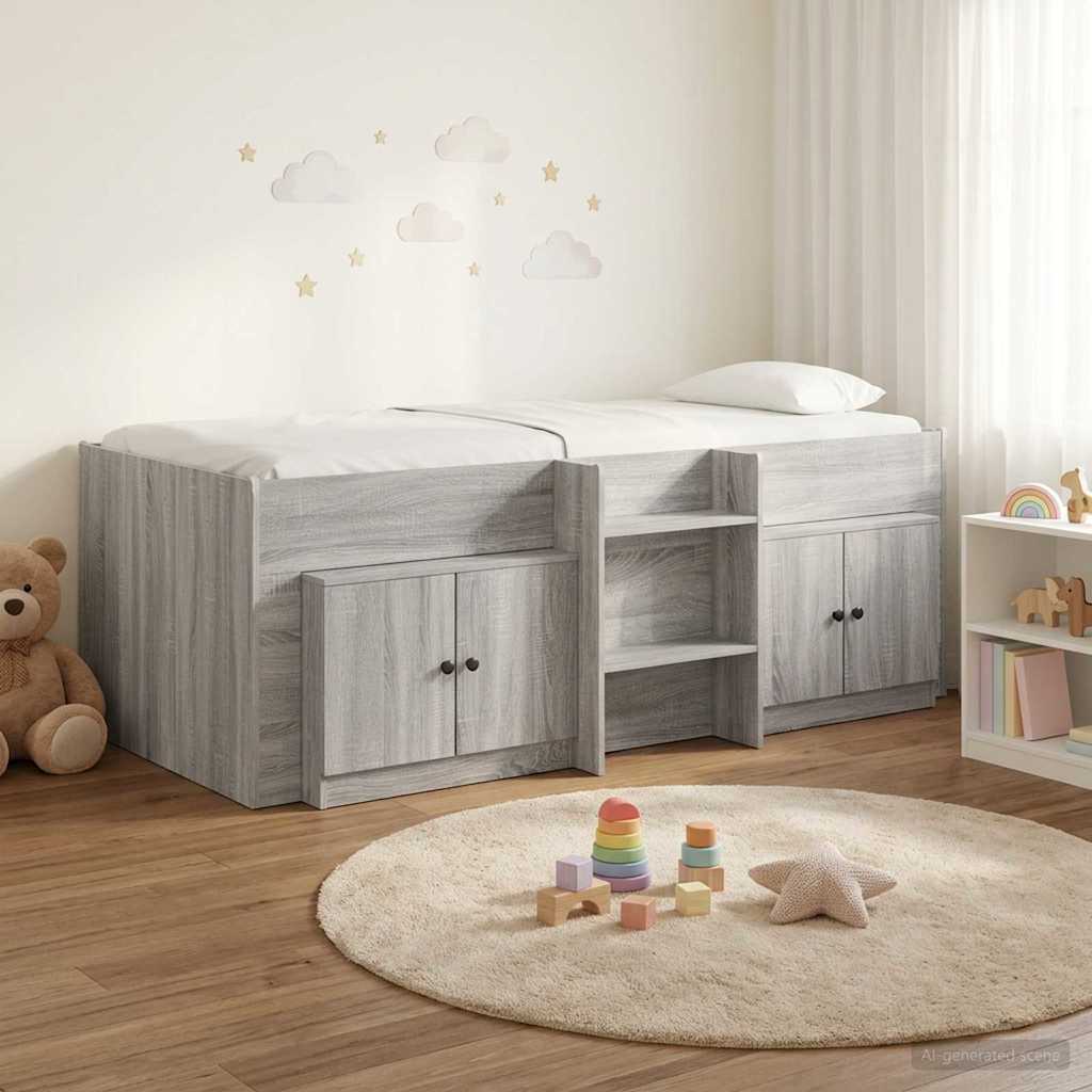 vidaXL Σκελετός κρεβατιού loft με ντουλάπι με πόρτα 3 τμχ. Γκρι Sonoma