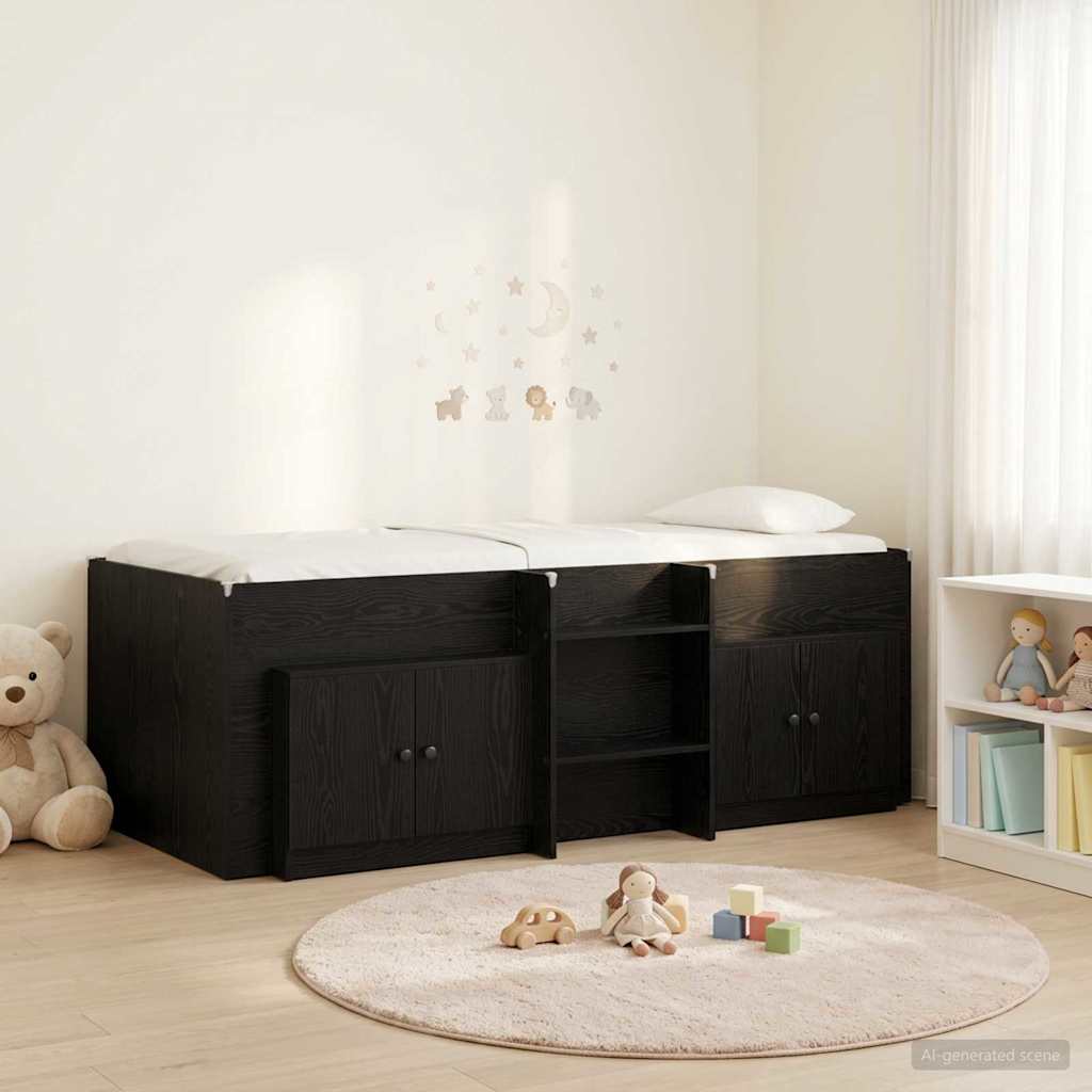 vidaXL Κρεβάτι σοφίτας με ντουλάπι 3 pcs Μαύρο Επεξεργασμένο ξύλο