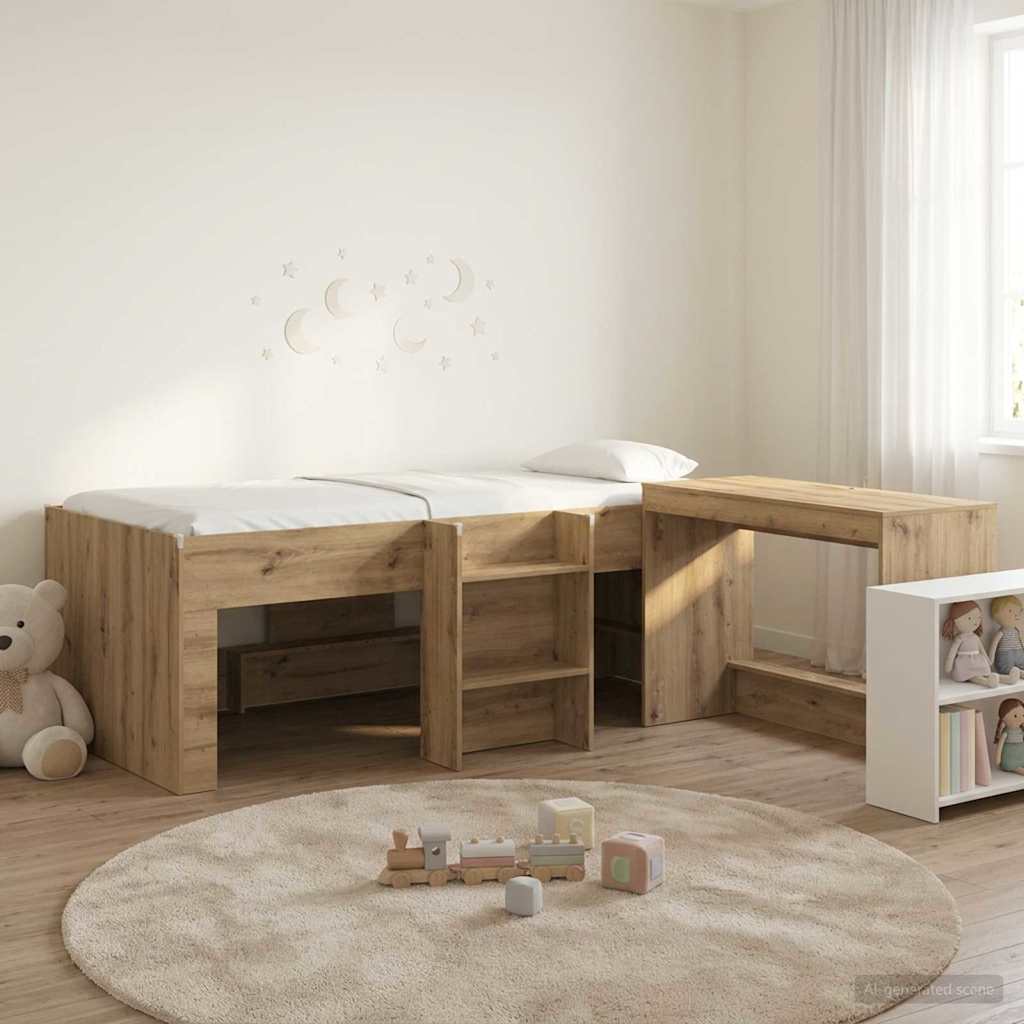 vidaXL Κρεβάτι Υψηλής Θέσης για Παιδιά με Γραφείο 2 τμχ. Artisan Δρυς
