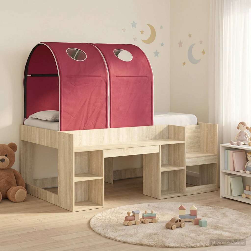 vidaXL Κρεβάτι με Σήραγγα με ράφι 3 τμχ. Sonoma Δρυς και Κόκκινο