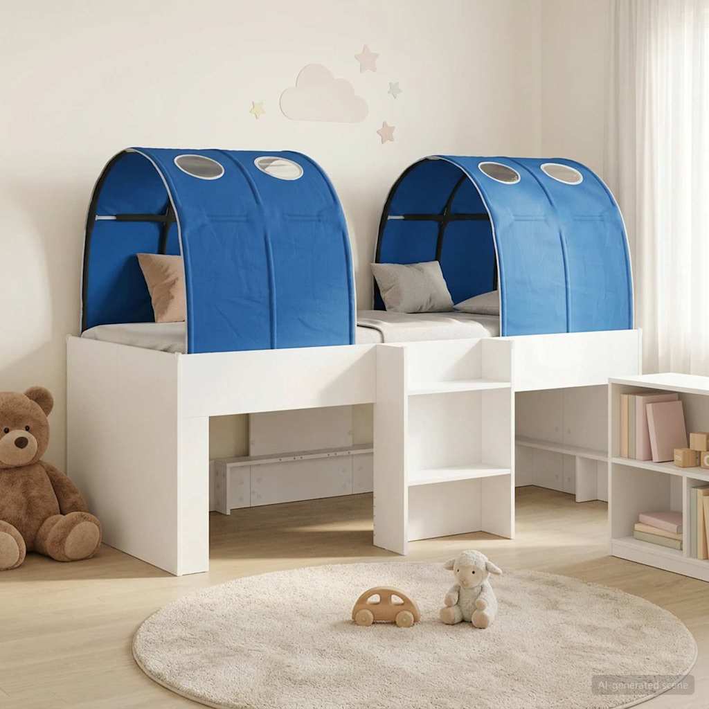 vidaXL Κρεβάτι με Σήραγγα 4 pcs Λευκό και Μπλε Επεξεργασμένο Ξύλο
