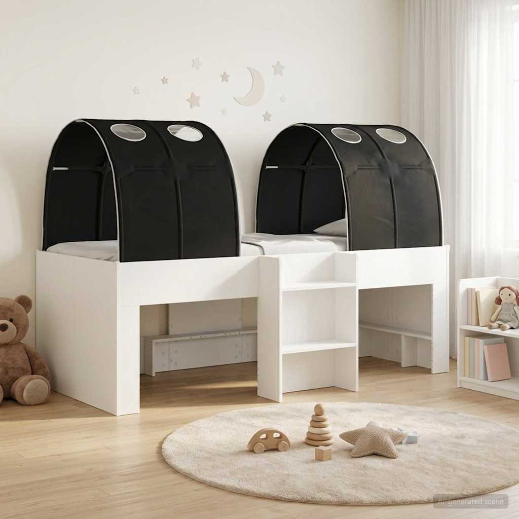vidaXL Κρεβάτι με Σήραγγα 4 pcs Λευκό και Μαύρο Επεξεργασμένο Ξύλο
