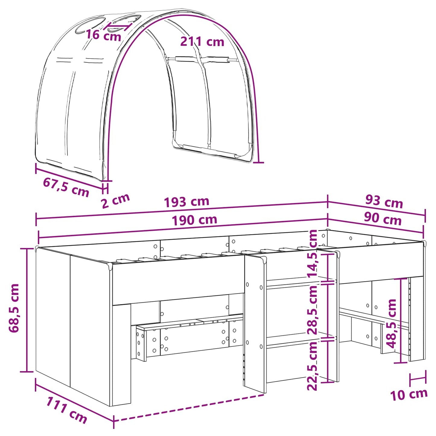 vidaXL Κρεβάτι με Σήραγγα 4 pcs Λευκό Επεξεργασμένο Ξύλο