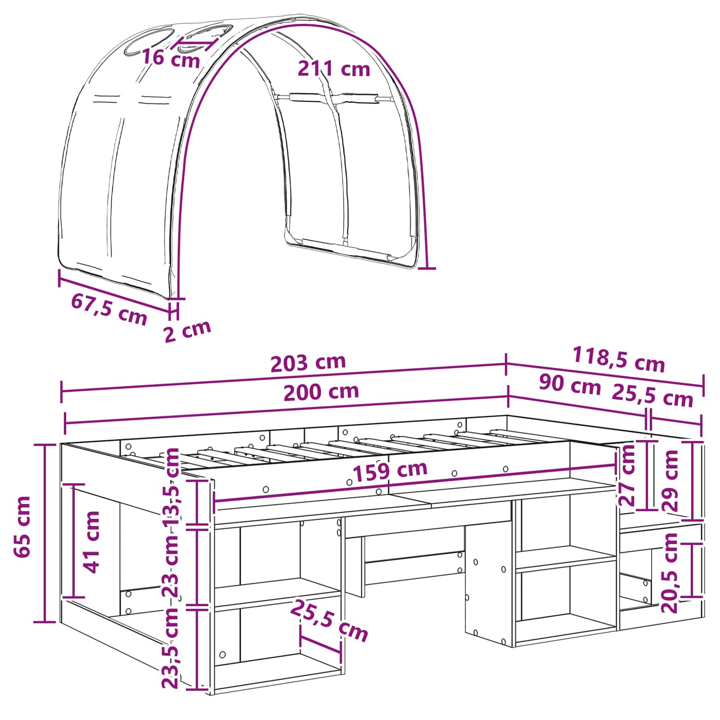 vidaXL Κρεβάτι Υψηλής Κρεβατοκάμαρας με Αποθήκευση για Παιδιά 3 τμχ.