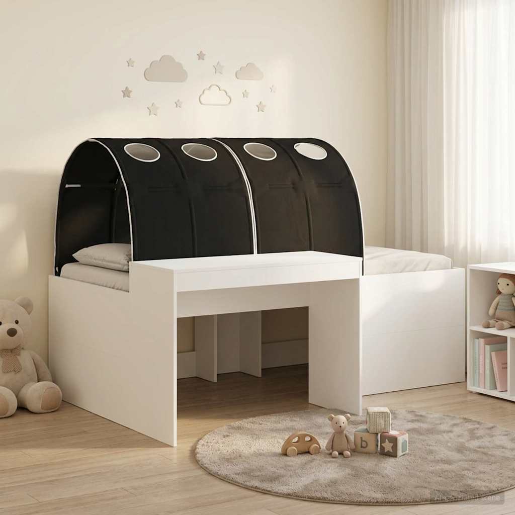 vidaXL Κρεβάτι με Τούνελ 4 pcs Καρυδί και Μαύρο Επεξεργασμένο Ξύλο