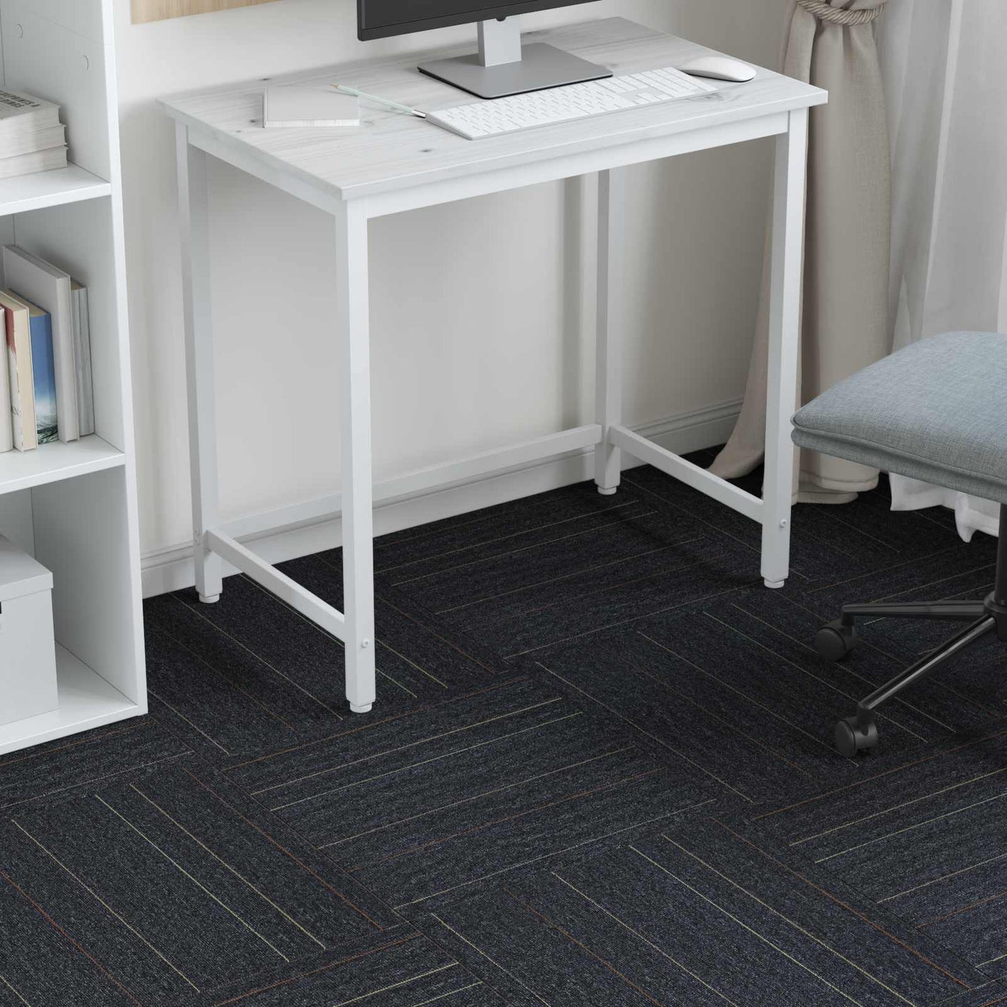 vidaXL Πλακάκι Χαλιού Σκούρο γκρι με ρίγες 50 x 50 cm 4 τμχ.