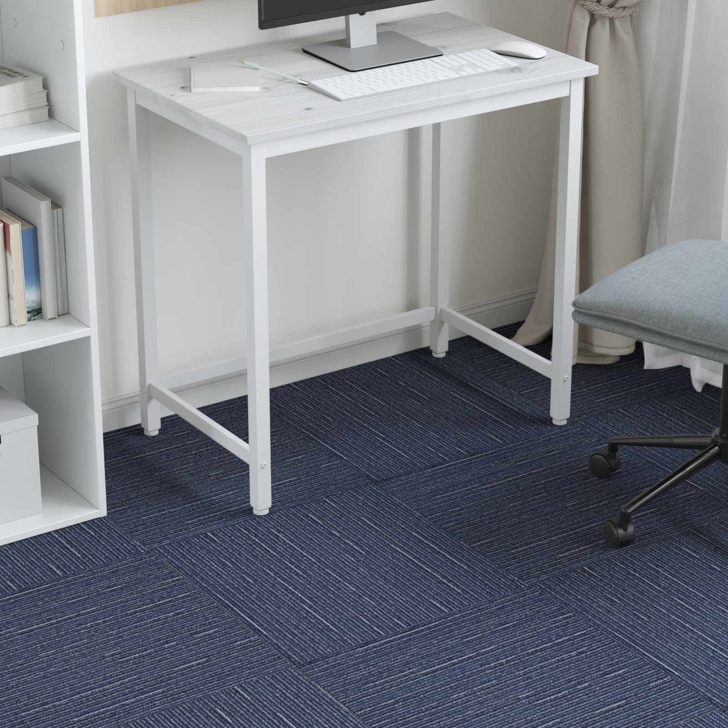 vidaXL Πλακάκι Χαλιού Ραβδωτό Μπλε 50 x 50 cm 4 τμχ.
