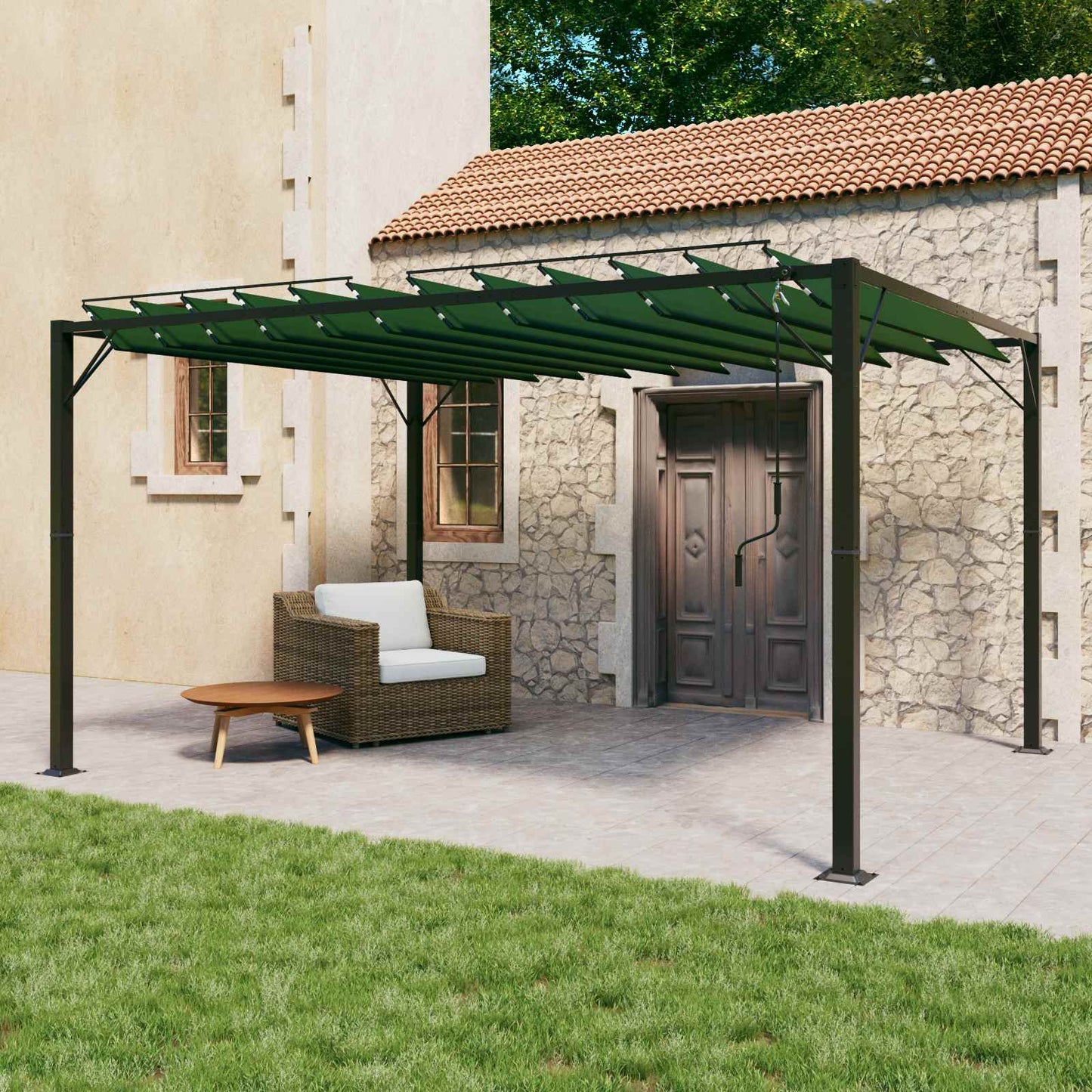 vidaXL Γκαζebo με λουόμενη στέγη Πράσινο 3 x 4 x 2,14 μ