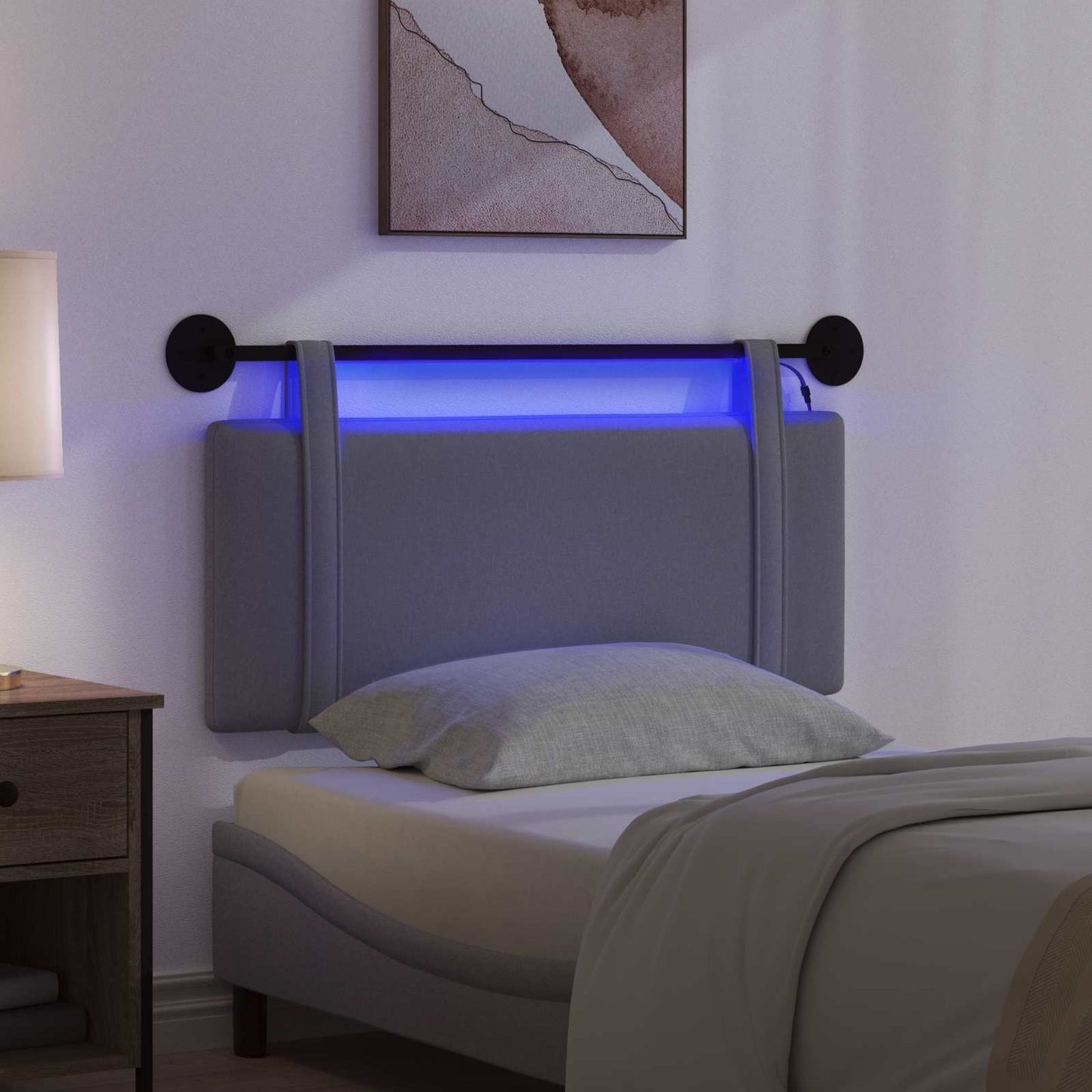 vidaXL Κεφαλάρι κρεβατιού κρεμαστό Με φωτισμό LED Σκούρο Γκρι Ύφασμα