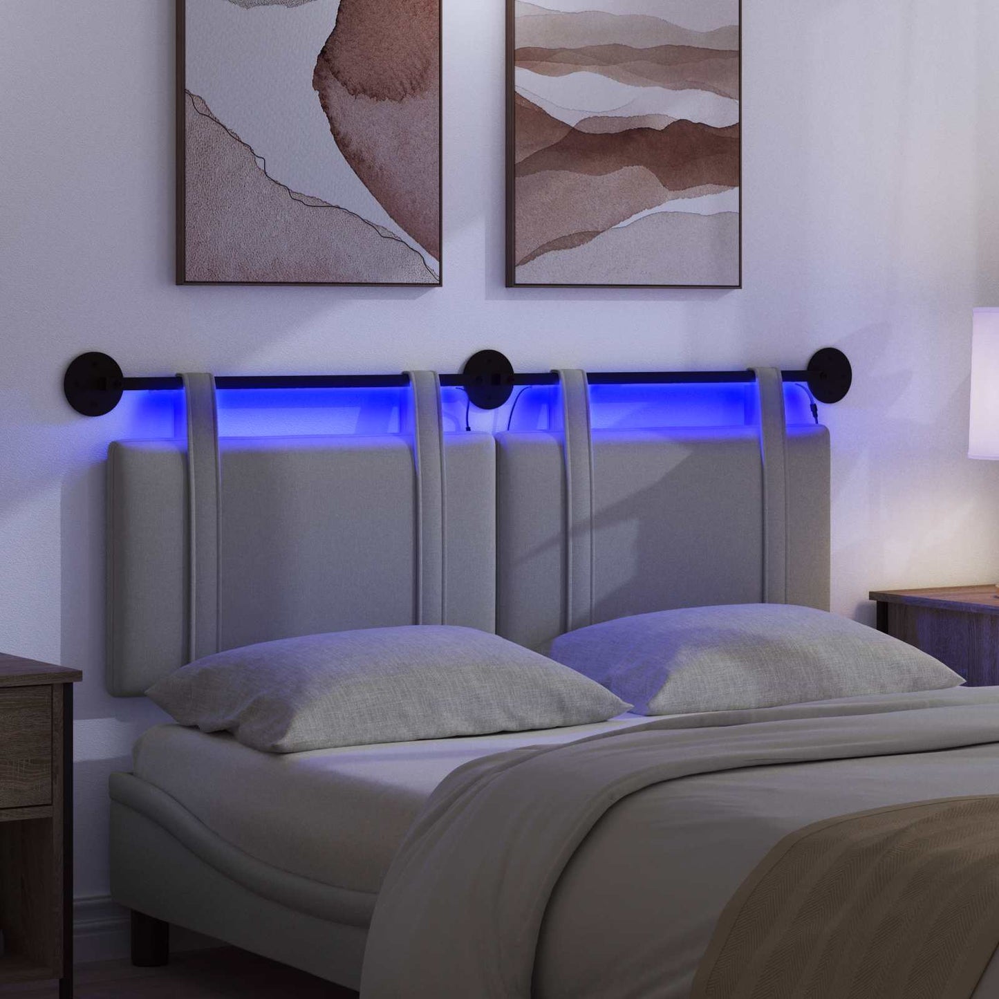 vidaXL Κεφαλάρι κρεβατιού κρεμαστό Με φωτισμό LED Ανοιχτό γκρι Ύφασμα