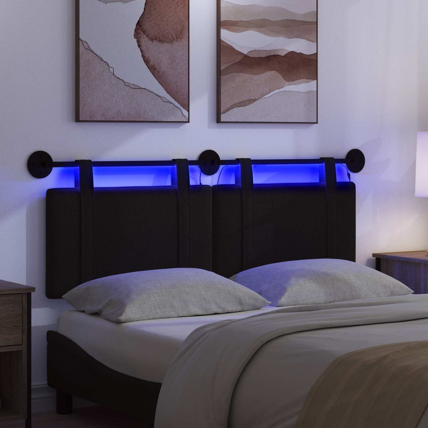 vidaXL Κεφαλάρι κρεβατιού κρεμαστό Με φωτισμό LED Μαύρο Ύφασμα