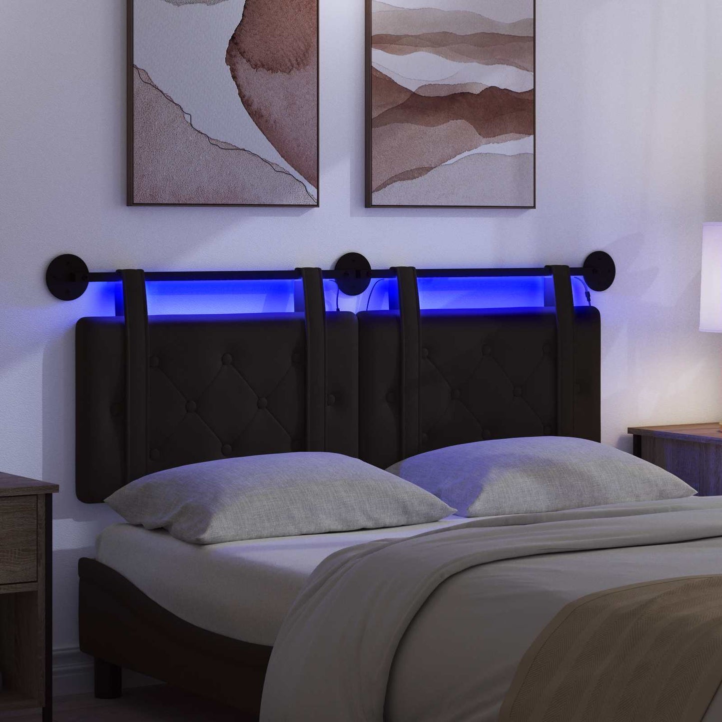 vidaXL Κεφαλάρι κρεβατιού κρεμαστό Με φωτισμό LED Μαύρο Τεχνητό Δέρμα