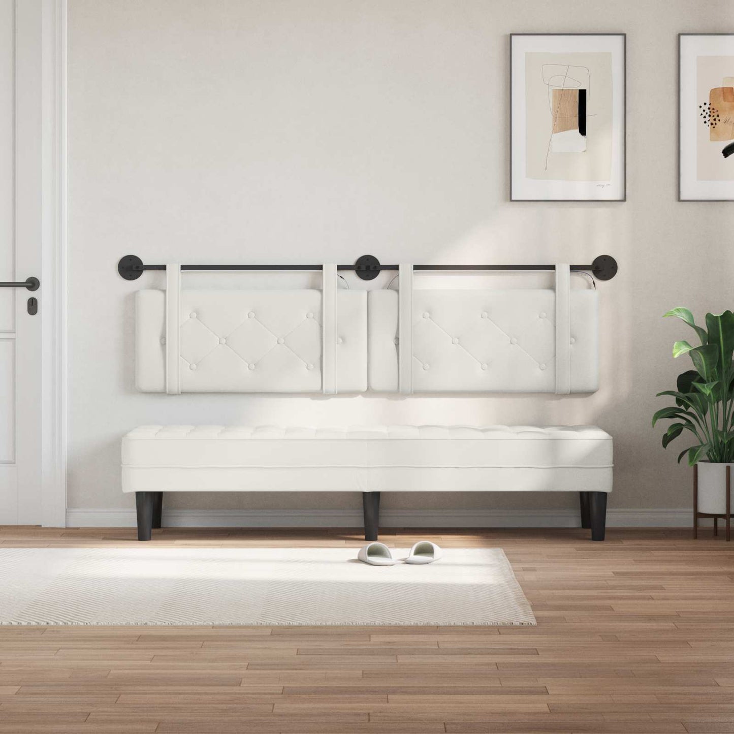 vidaXL Κεφαλάρι κρεβατιού κρεμαστό Με φωτισμό LED Λευκό Τεχνητό Δέρμα