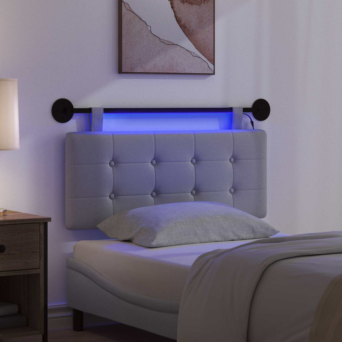 vidaXL Κεφαλάρι κρεβατιού κρεμαστό Με φωτισμό LED Ανοιχτό γκρι Ύφασμα