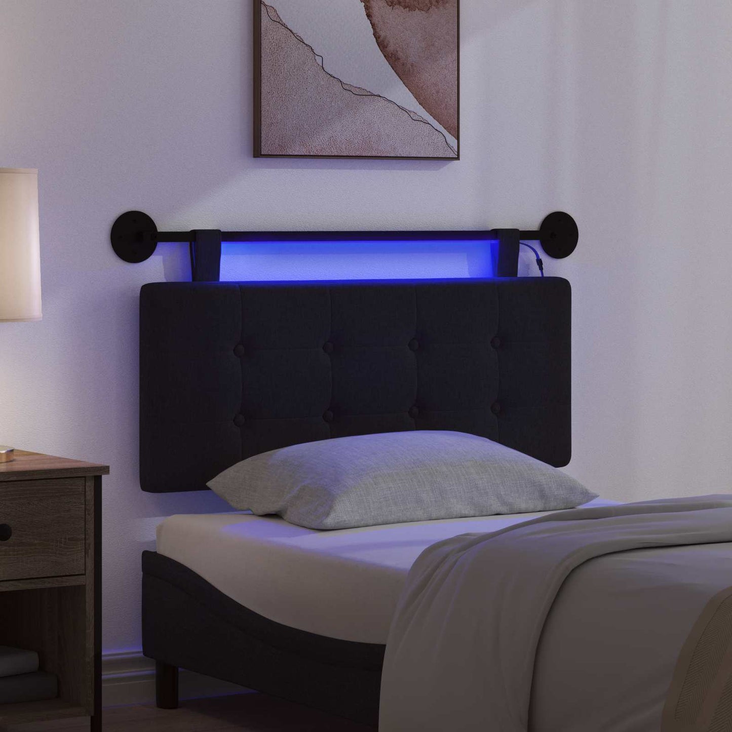 vidaXL Κεφαλάρι κρεβατιού κρεμαστό Με φωτισμό LED Μαύρο Ύφασμα
