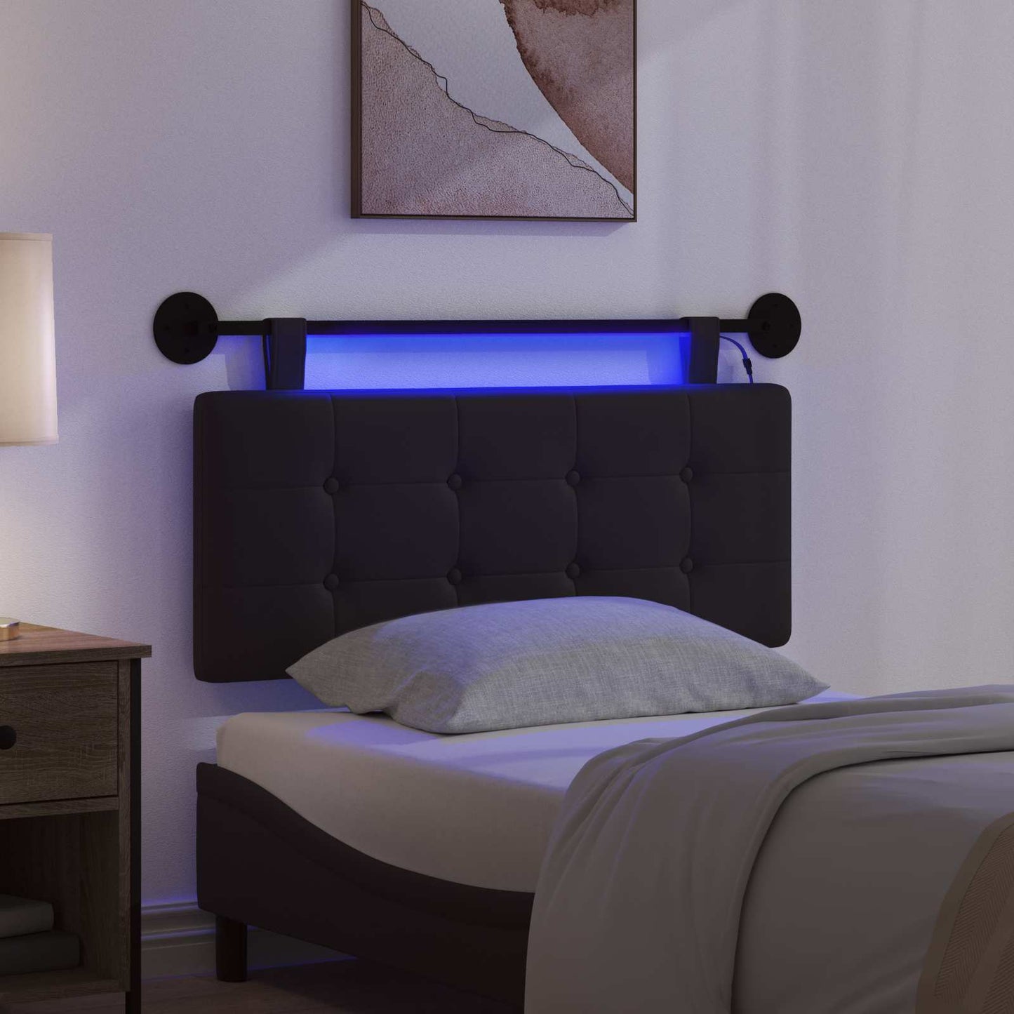 vidaXL Κεφαλάρι κρεβατιού κρεμαστό Με φωτισμό LED Μαύρο Τεχνητό Δέρμα