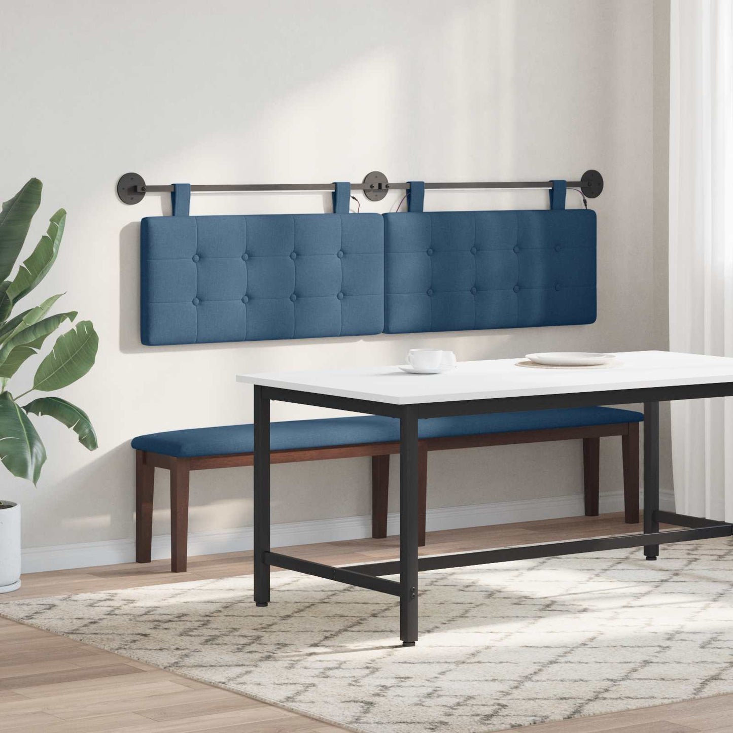 vidaXL Κεφαλάρι κρεβατιού κρεμαστό Με φωτισμό LED Μπλε Ύφασμα