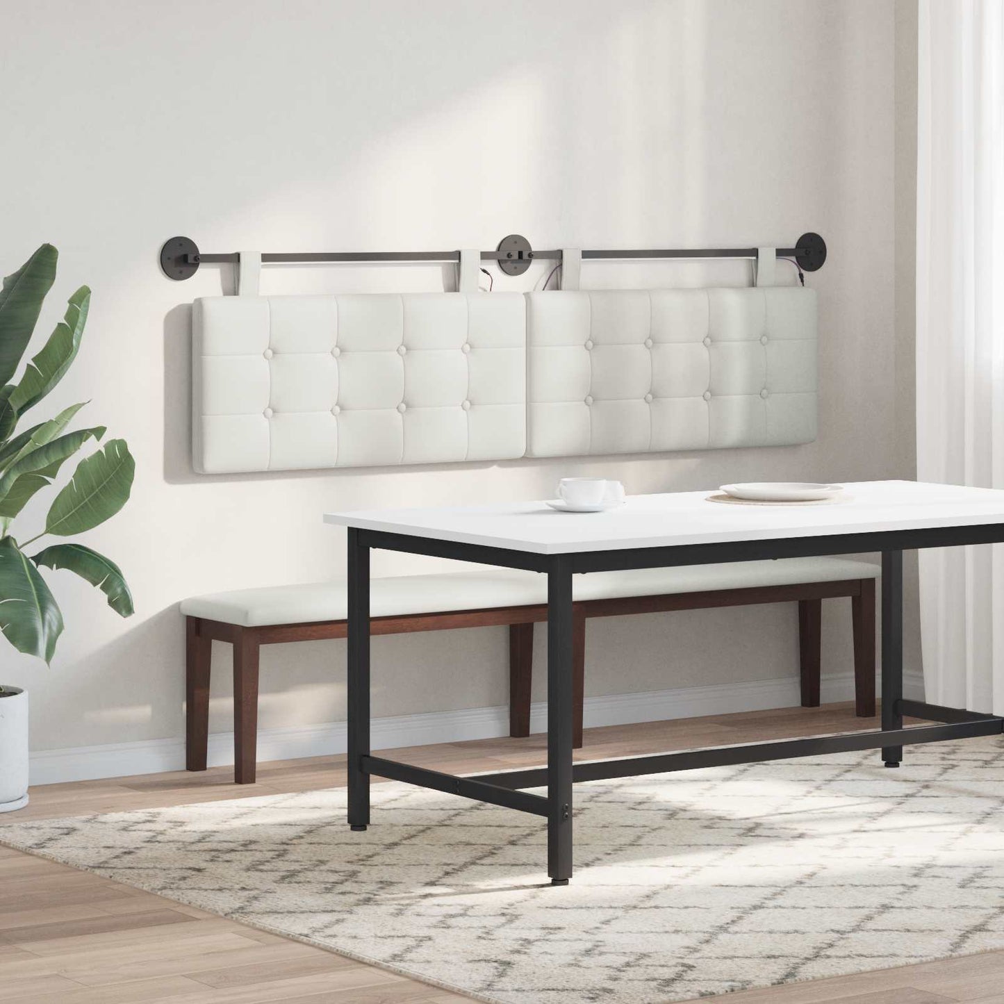 vidaXL Κεφαλάρι κρεβατιού κρεμαστό Με φωτισμό LED Λευκό Τεχνητό Δέρμα