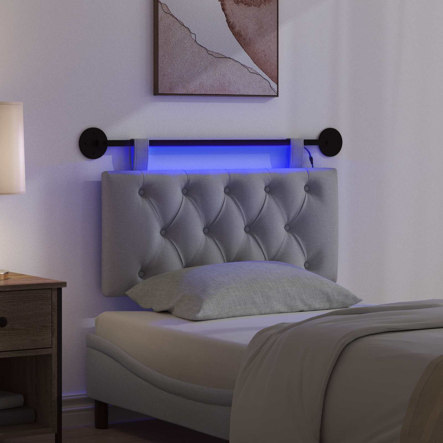 vidaXL Κεφαλάρι κρεβατιού κρεμαστό Με φωτισμό LED Ανοιχτό γκρι Ύφασμα