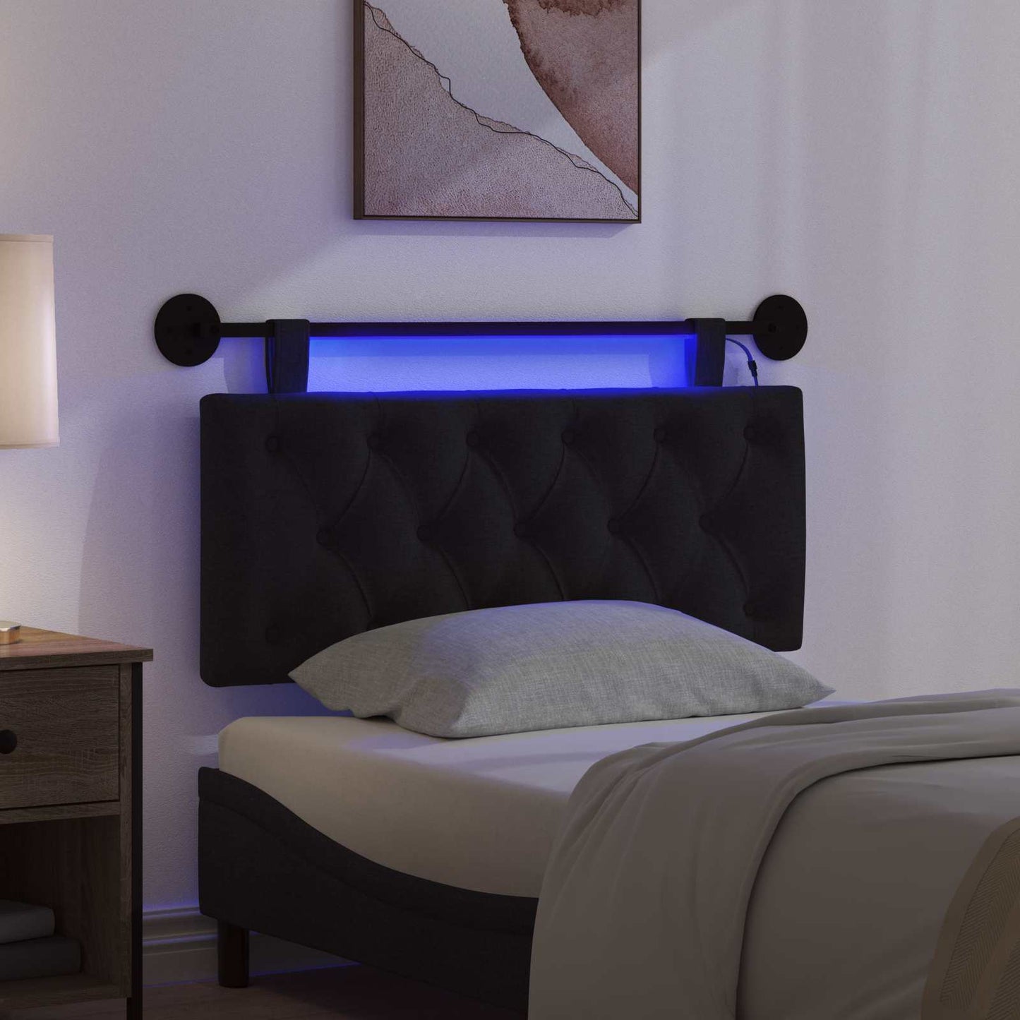 vidaXL Κεφαλάρι κρεβατιού κρεμαστό Με φωτισμό LED Μαύρο Ύφασμα