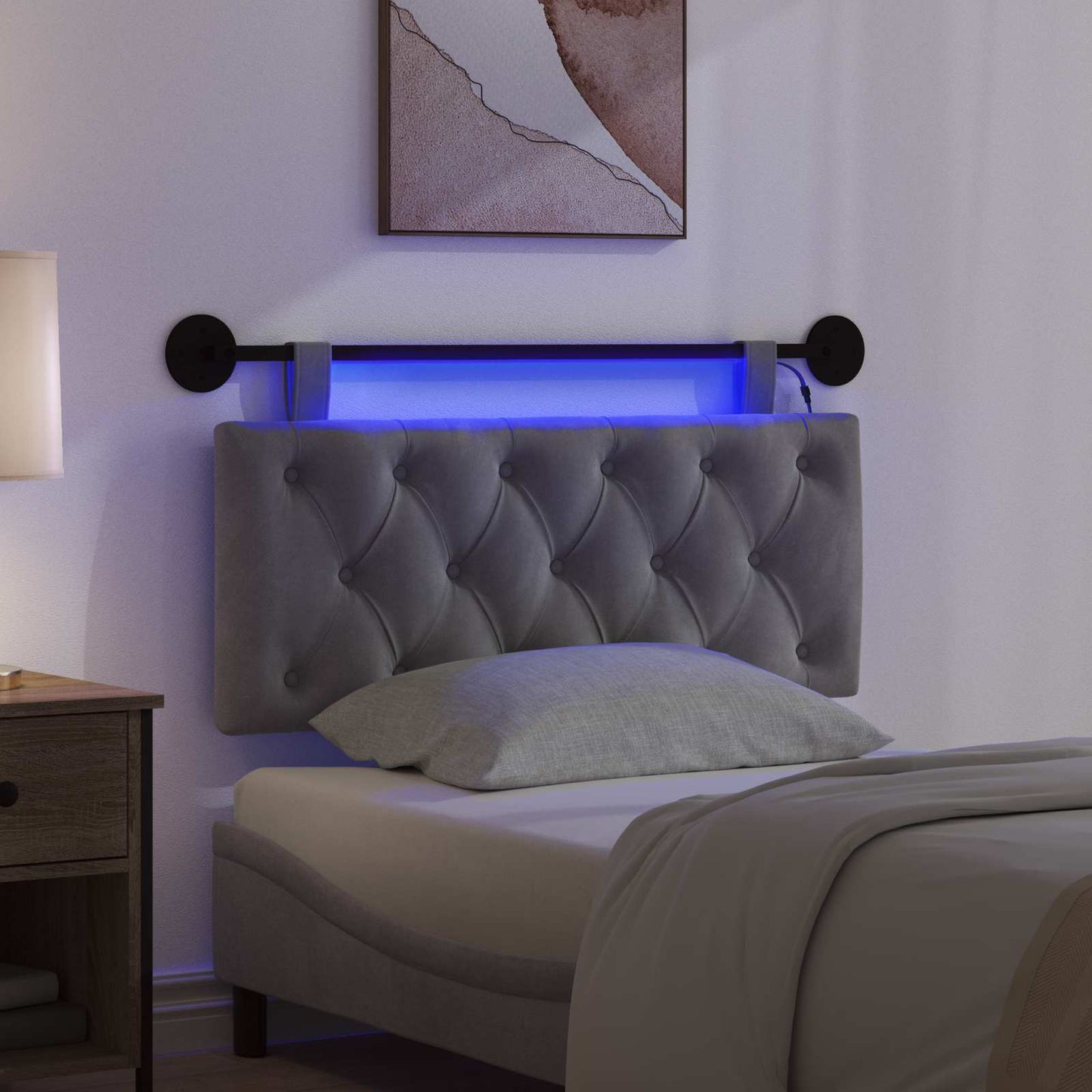 vidaXL Κεφαλάρι κρεβατιού κρεμαστό Με φωτισμό LED Σκούρο Γκρι Βελούδο