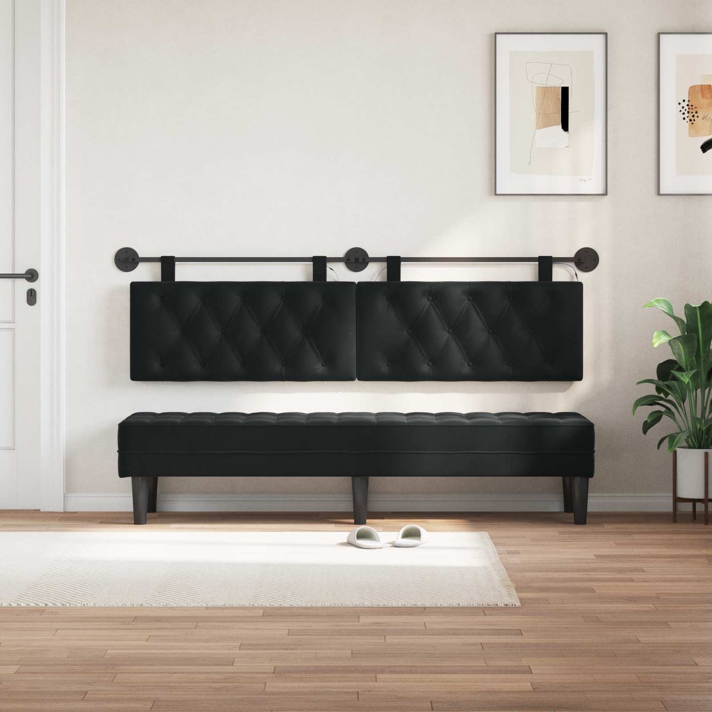 vidaXL Κεφαλάρι κρεβατιού κρεμαστό Με φωτισμό LED Μαύρο Βελούδο