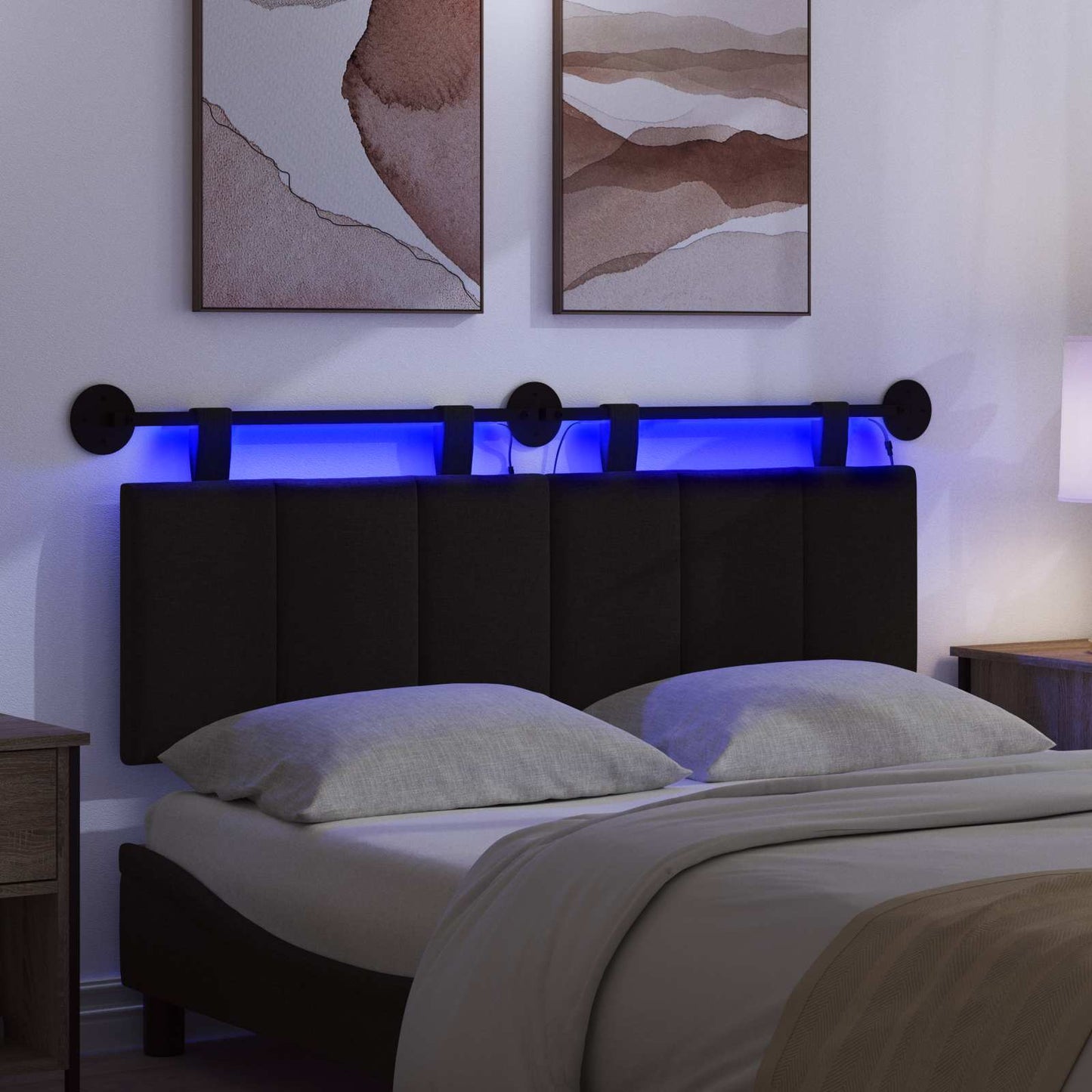 vidaXL Κεφαλάρι κρεβατιού κρεμαστό Με φωτισμό LED Μαύρο Ύφασμα