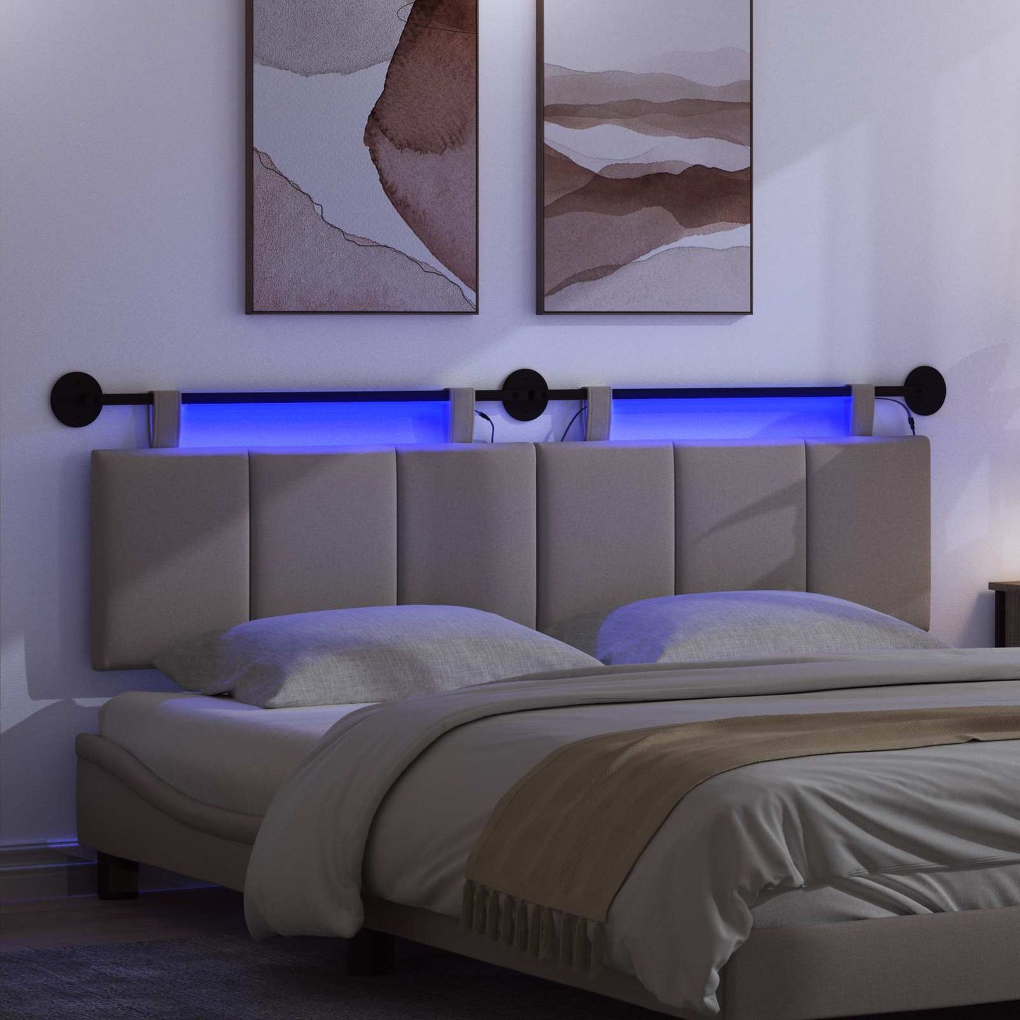 vidaXL Κεφαλάρι κρεβατιού κρεμαστό Με φωτισμό LED Taupe Ύφασμα