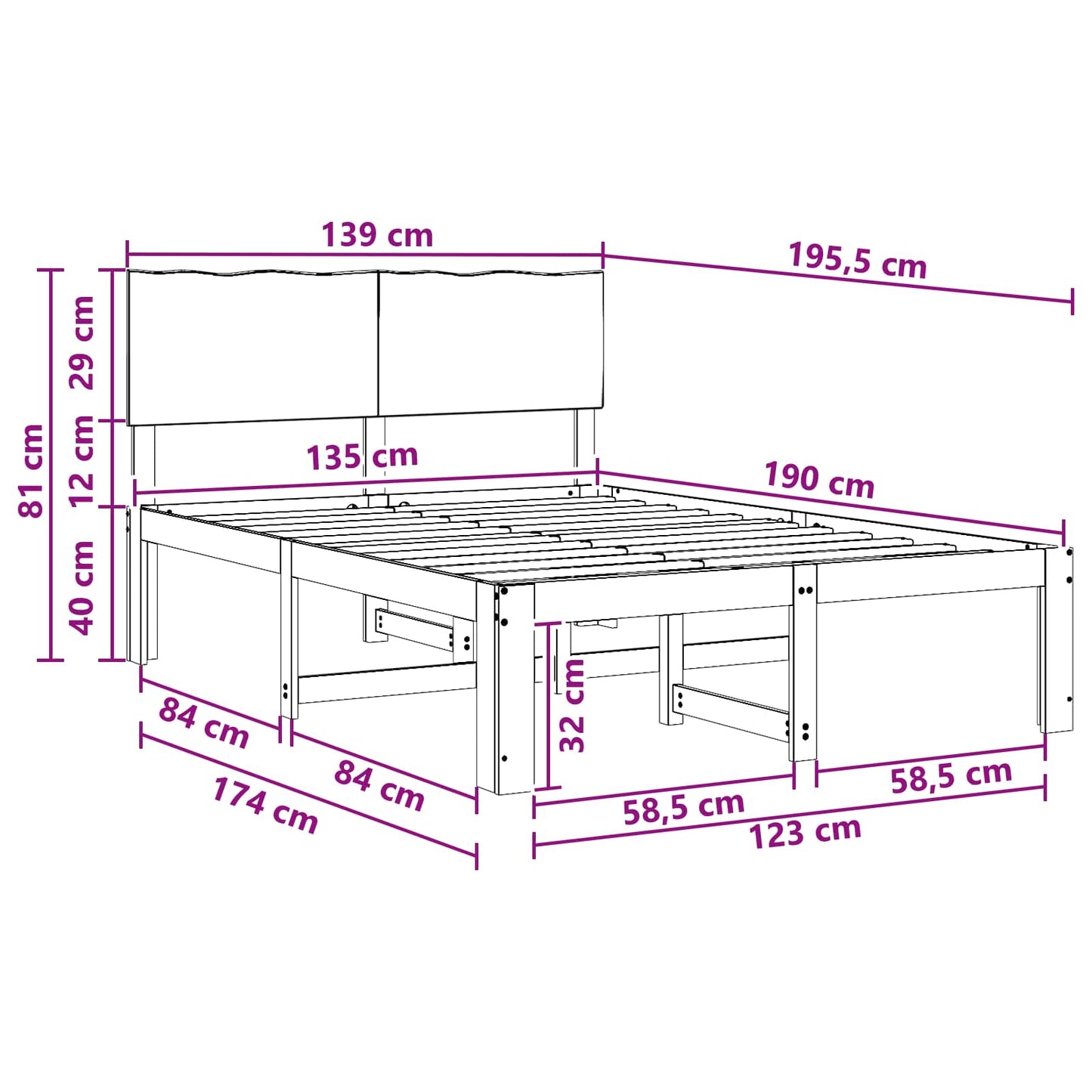 vidaXL Διπλό Κρεβάτι με Κεφαλάρι ROSTOCK Φυσικό 135 x 190 cm