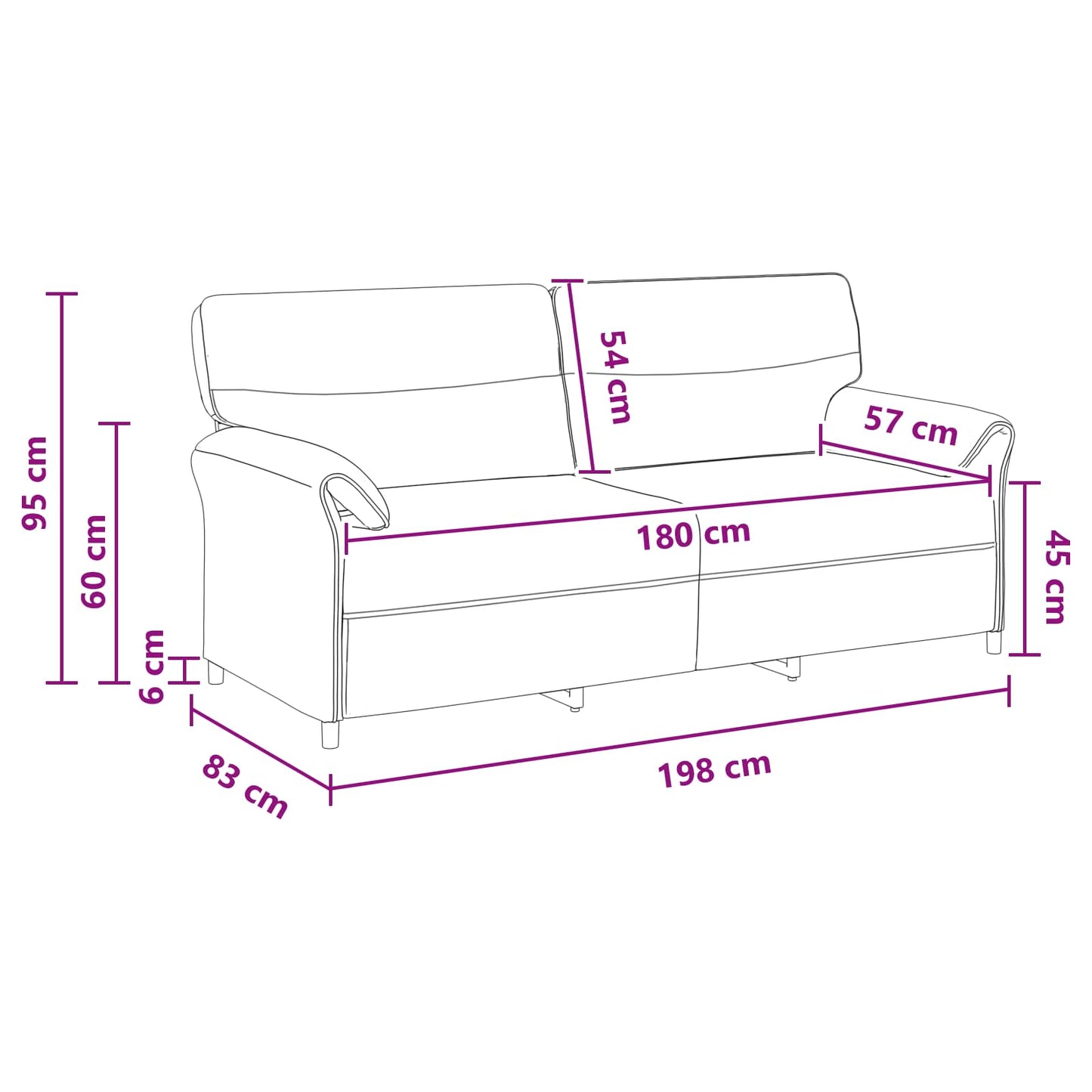 vidaXL 3-Θέσιος καναπές Μαύρο 198 x 83 x 95 εκ. Ύφασμα