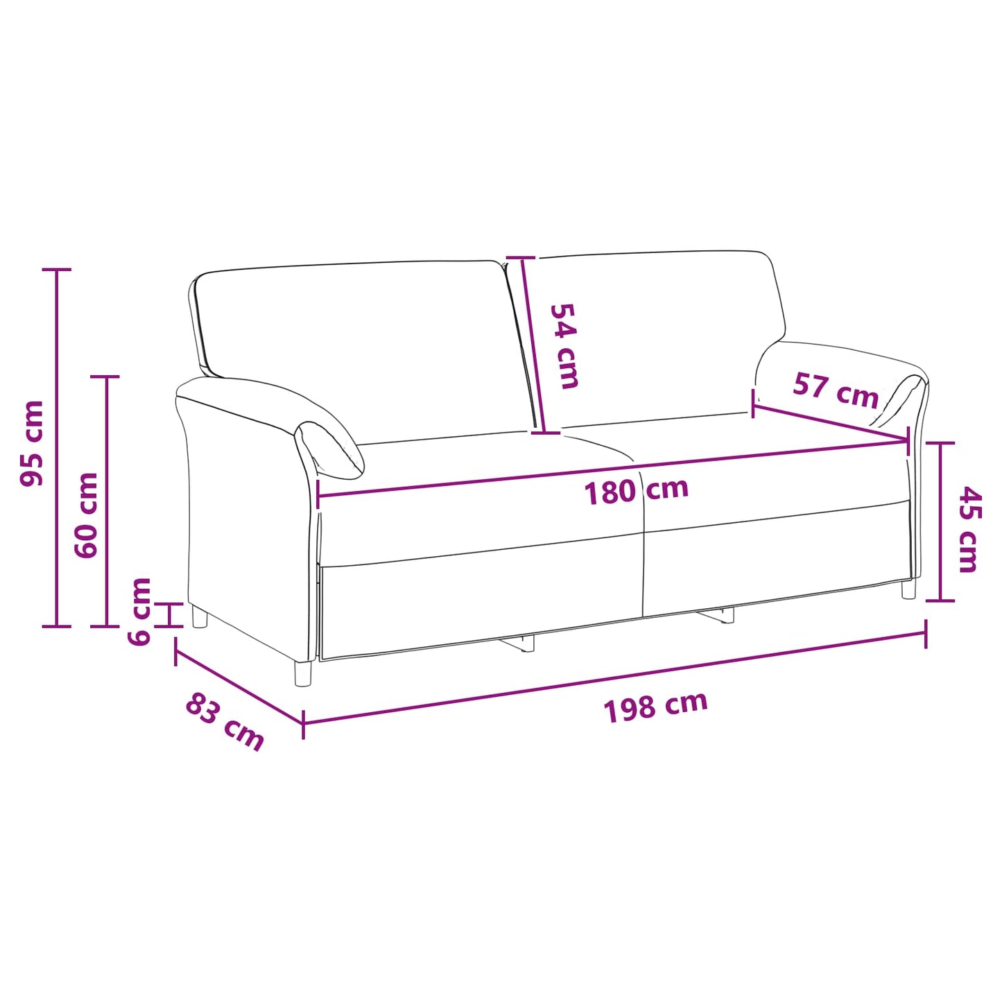 vidaXL 3-Θέσιος καναπές Μοβ 198 x 83 x 95 εκ. Βελούδο