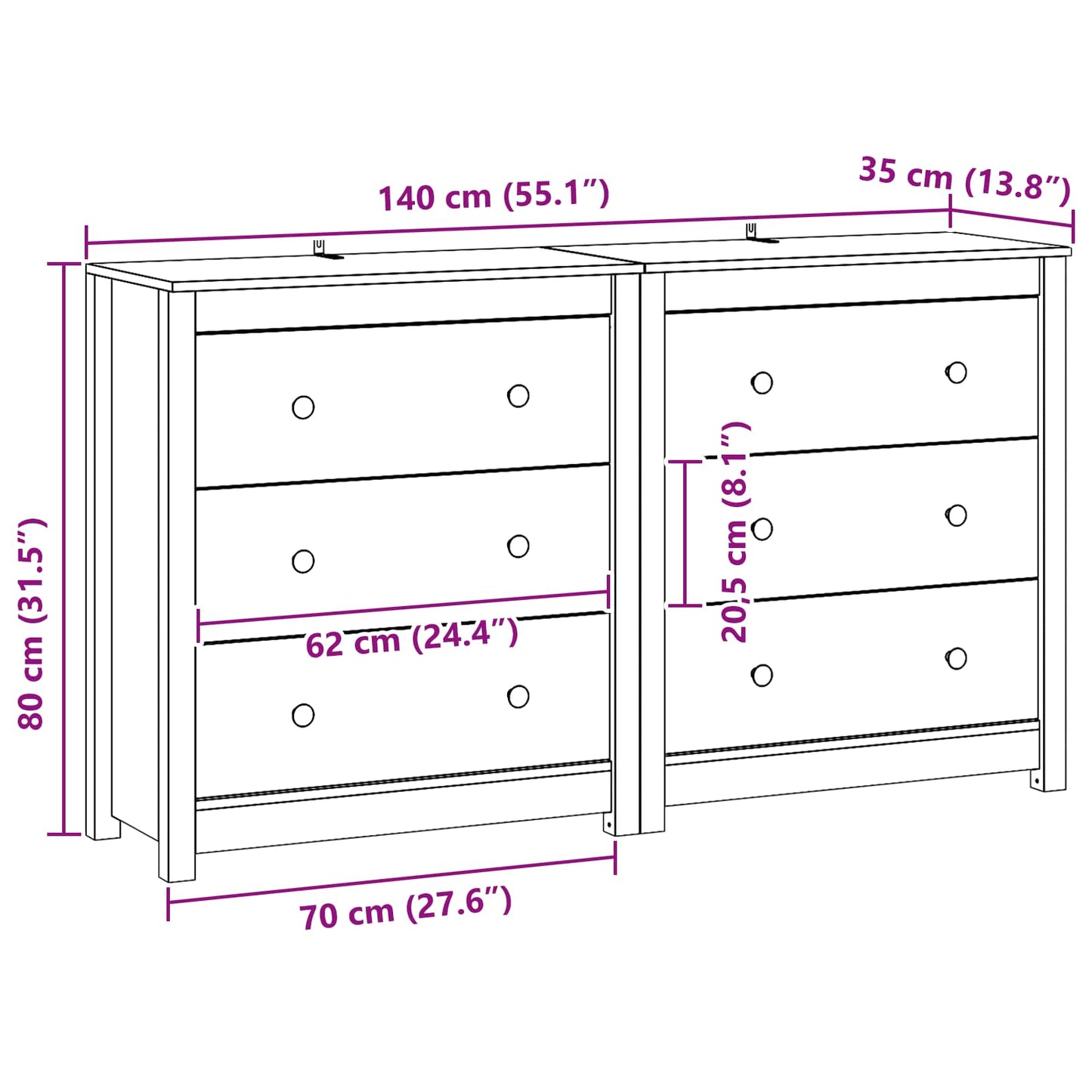 vidaXL Πλαϊνό γραφείο 2 τμχ. Κερωμένο Καφέ 140 x 35 x 80 εκ.