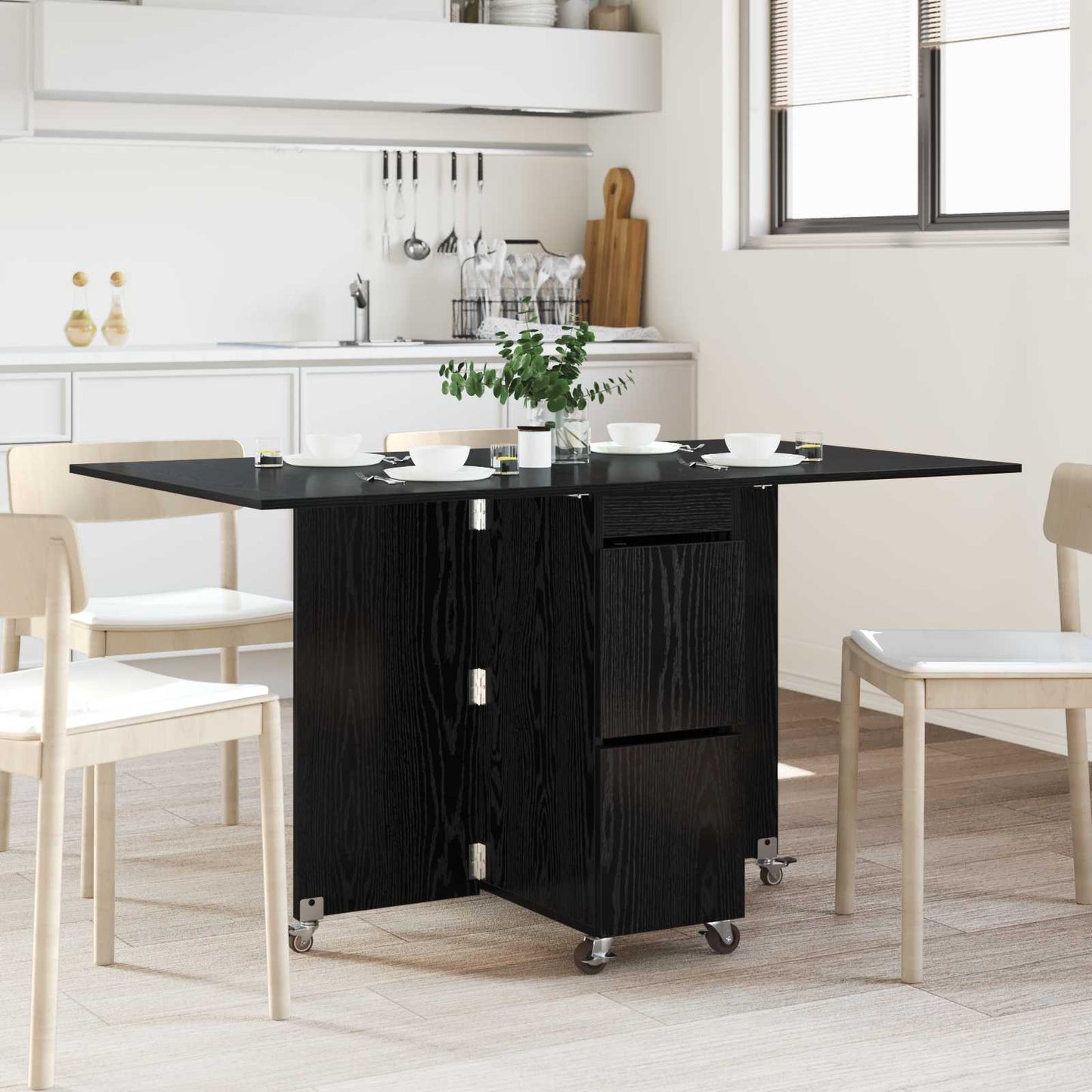 vidaXL Τραπέζι φαγητού 140 x 80 x 77 cm Επεξεργασμένο Ξύλο Μαύρη Δρυς