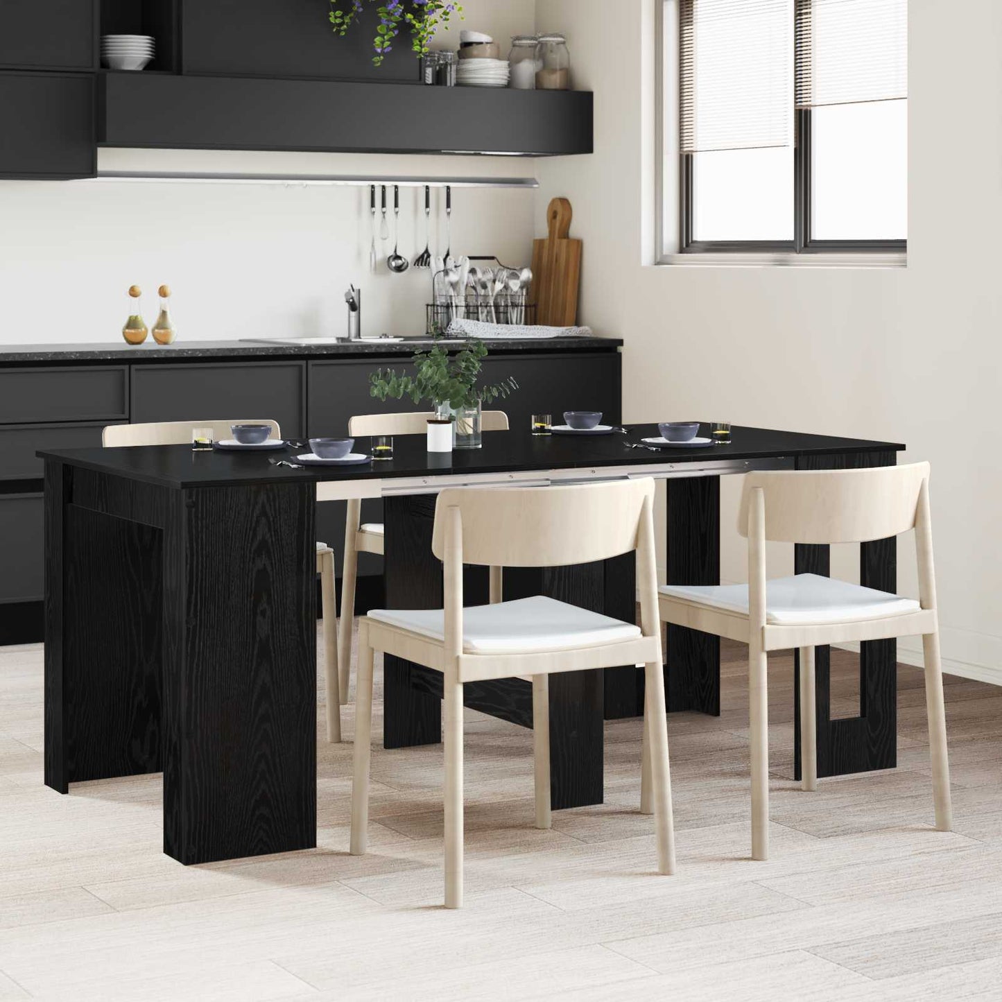 vidaXL Τραπέζι φαγητού 180 x 85 x 75 εκ Επεξεργασμένο Ξύλο Μαύρη Δρυς