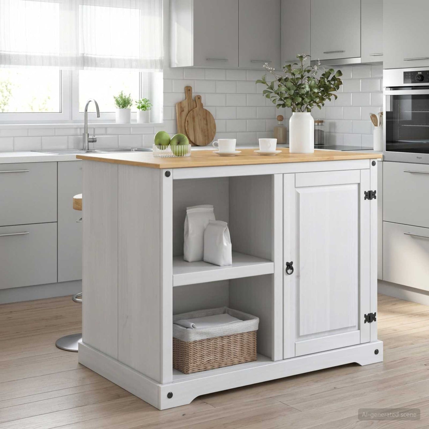 vidaXL Καρότσι Κουζίνας 2 pcs Λευκό και Κερί Μελιού 112 x 77 x 91,5 cm
