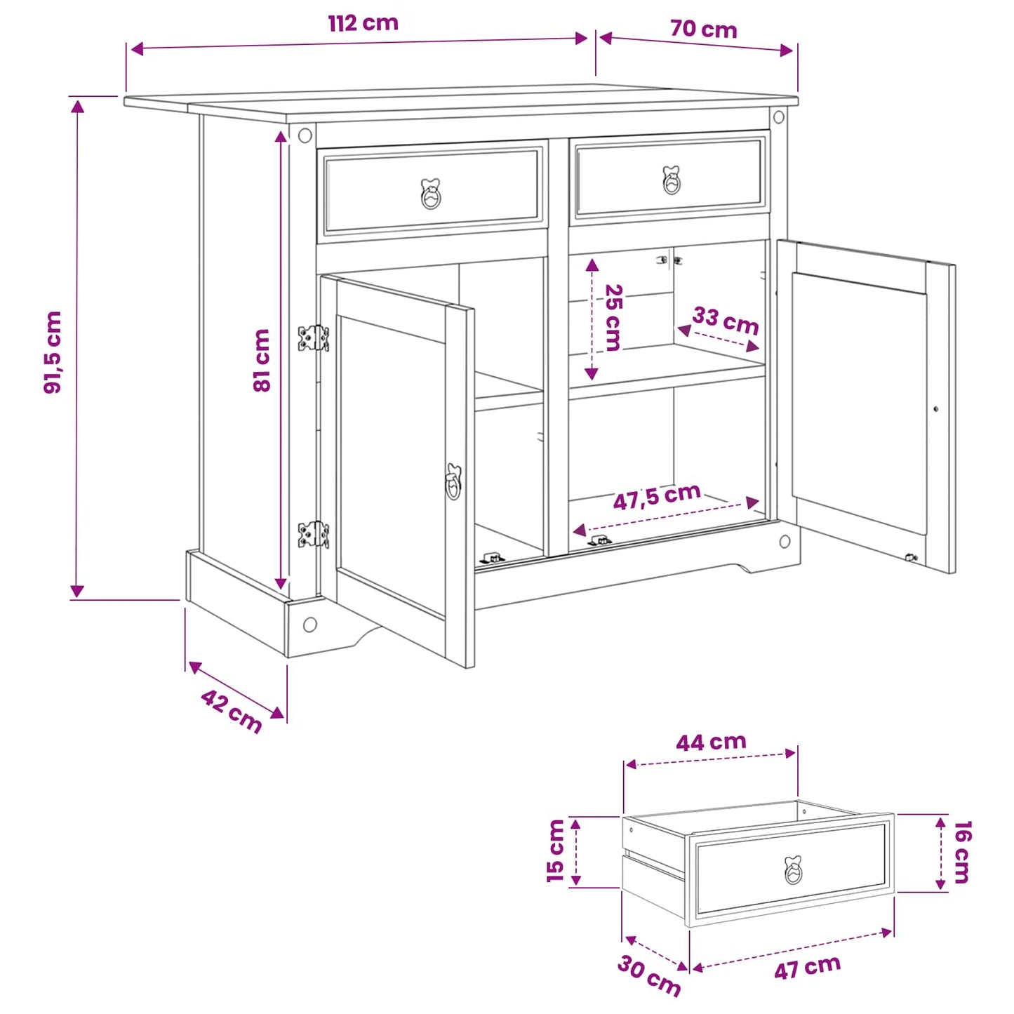 vidaXL Καρότσι Κουζίνας 2 pcs Κερί Μέλι 112 x 70 x 91,5 εκ Μασίφ Πεύκο