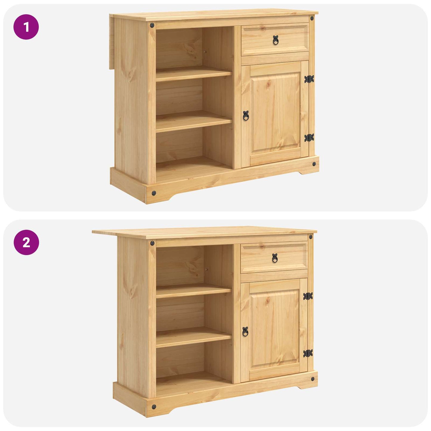 vidaXL Καρότσι Κουζίνας 2 pcs Κερί Μέλι 112 x 70 x 91,5 εκ Μασίφ Πεύκο