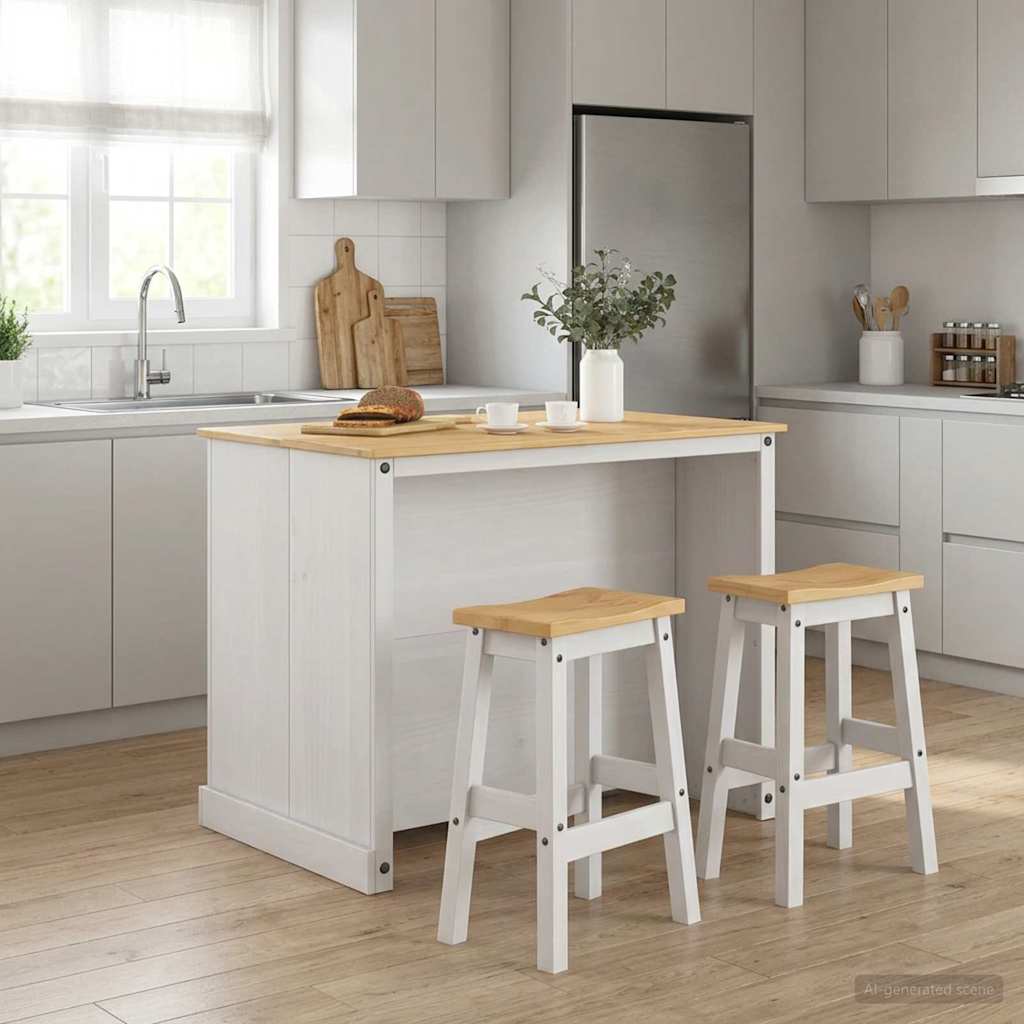 vidaXL Σετ Νησίδας Κουζίνας 3 pcs Λευκό και Κερί Μελιού Μασίφ Πεύκο