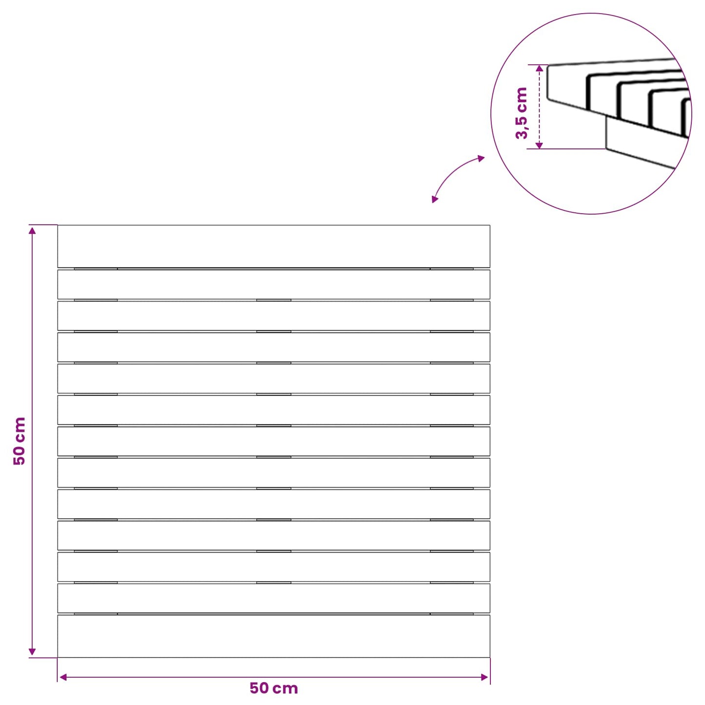 vidaXL Καπάκι τραπεζιού 50 x 50 x 3,5 εκ τετράγωνο Στερεό Ξύλο Τίκ