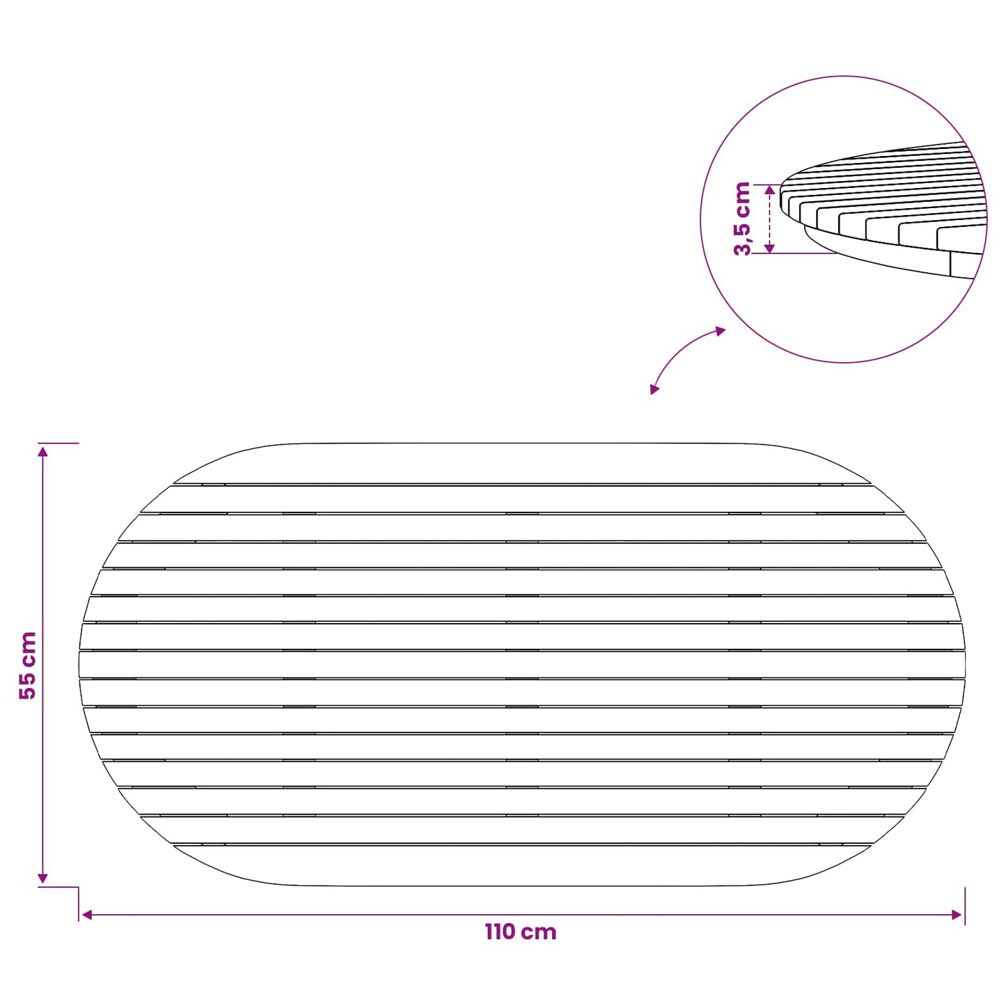 vidaXL Καπάκι τραπεζιού 110 x 55 x 3,5 εκ. Ωοειδής Στερεό Ξύλο Τίκ