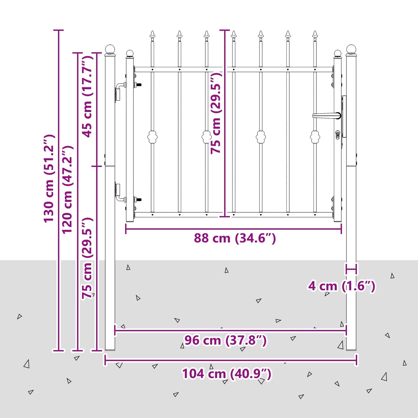 vidaXL Πύλη Φράχτη HORST 100 x 75 cm Μέταλλο Μαύρο Κλειδώσιμο