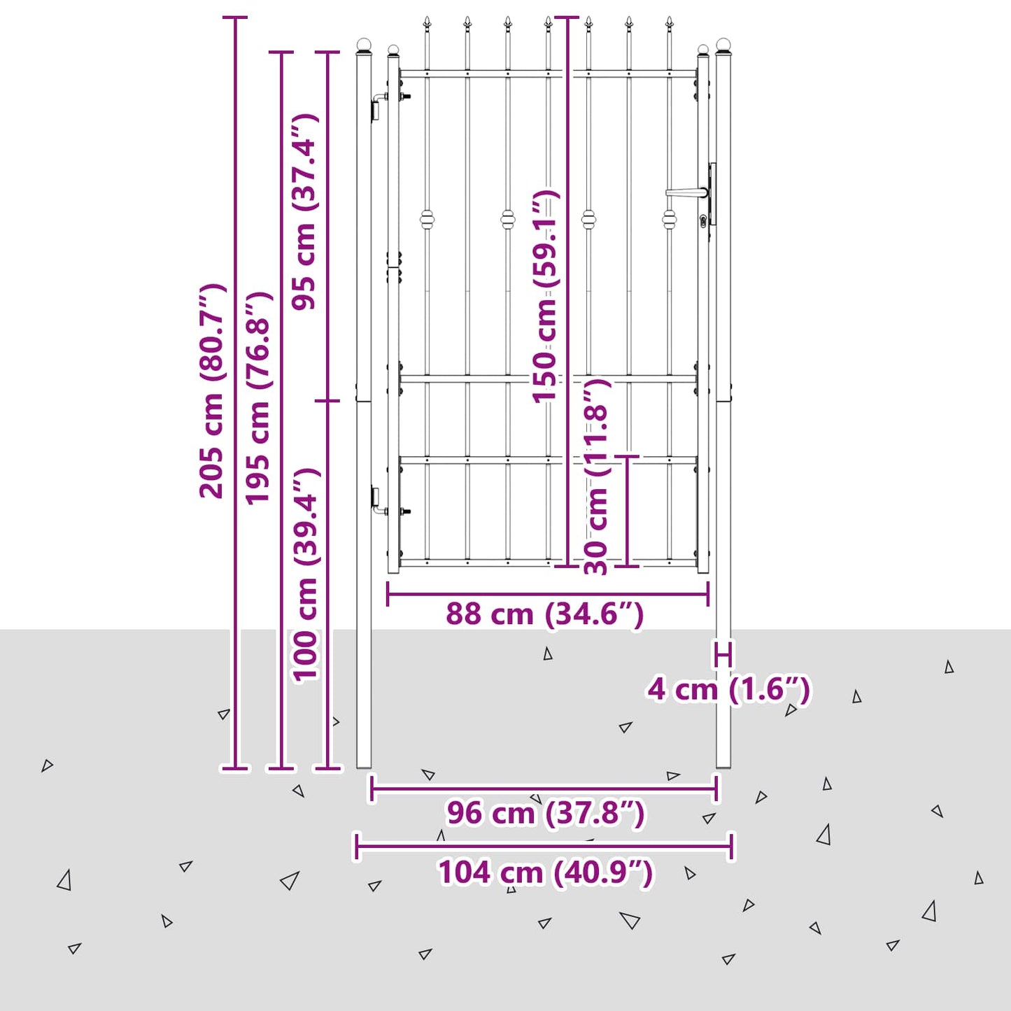 vidaXL Πύλη Φράχτη HORST 100 x 150 cm Μέταλλο Μαύρο Κλειδώσιμο