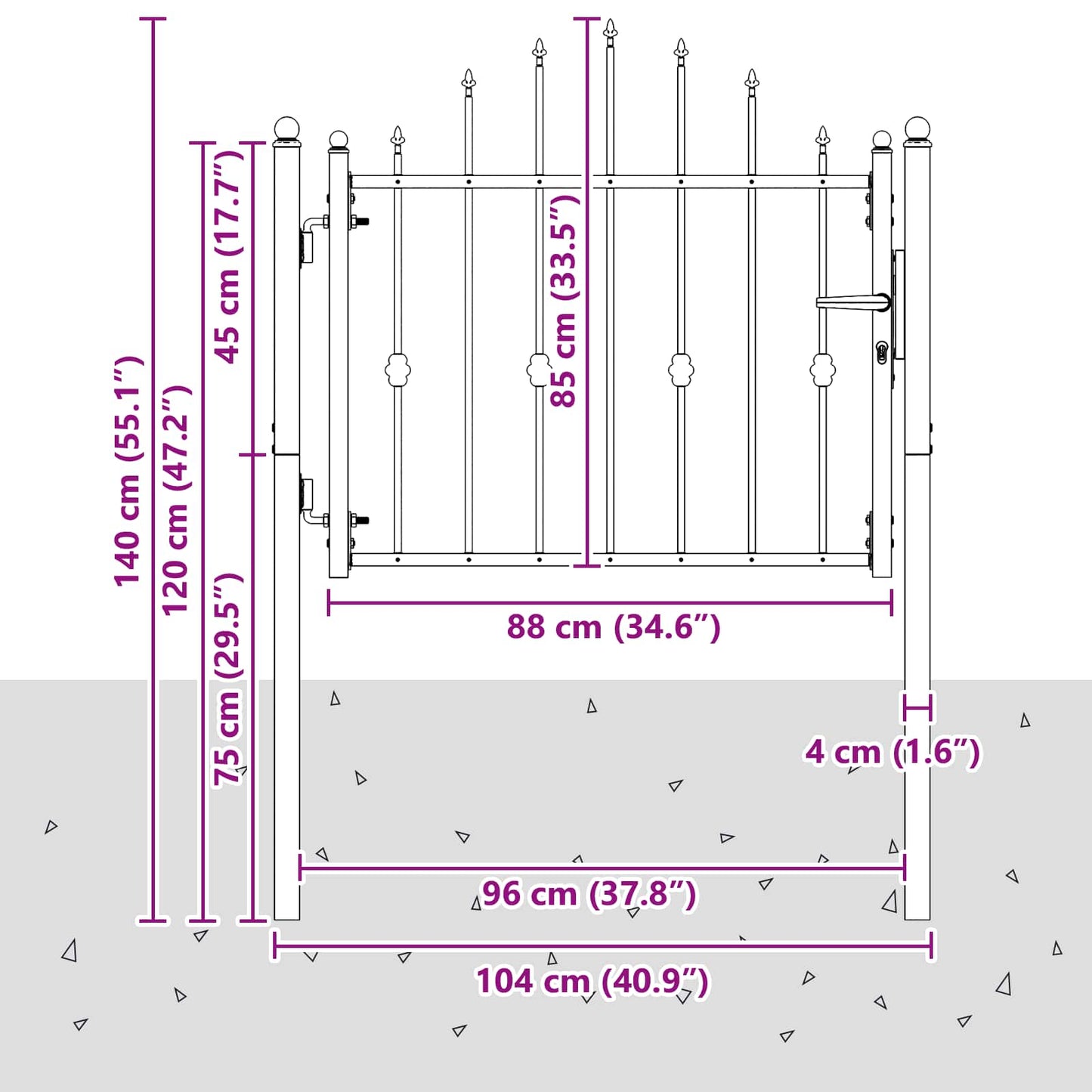 vidaXL Πύλη Φράχτη HORST 100 x 75 cm Μέταλλο Μαύρο Κλειδώσιμο
